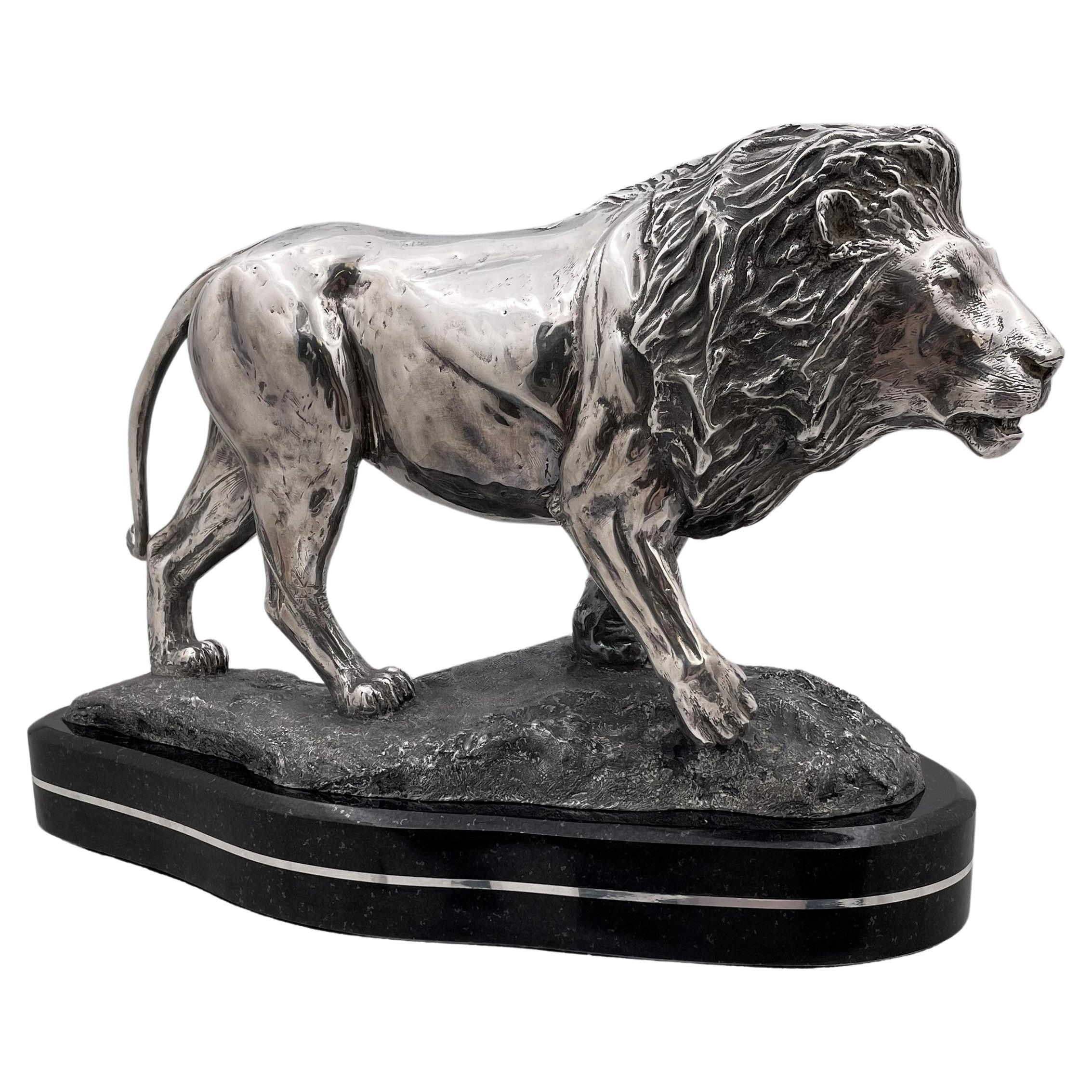 Simba Solid .999 Silver Large Realistic Sculpture of Lion by R. Taylor  For Sale