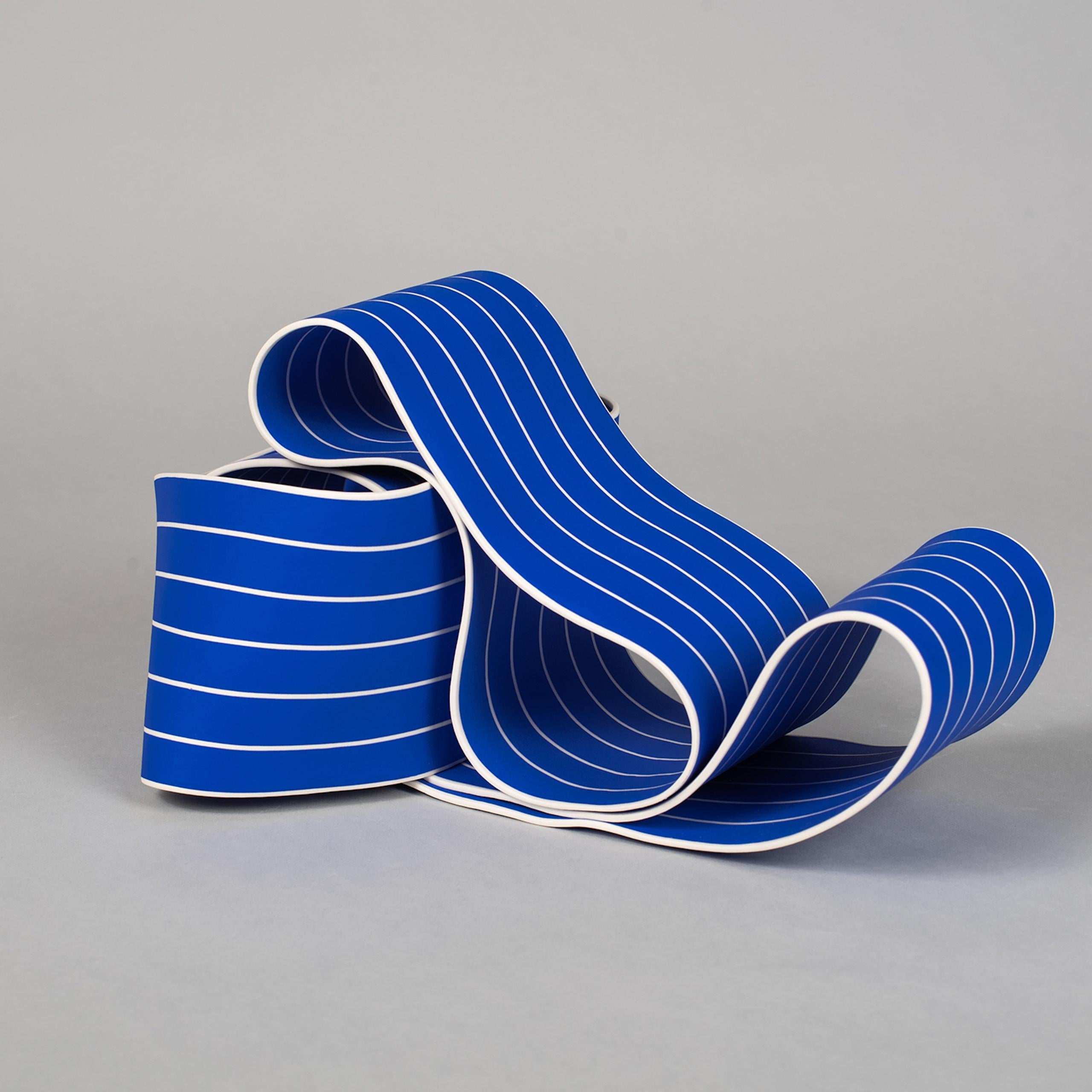 Entrapped 1 by Simcha Even-Chen - Porcelain sculpture, blue lines, movement For Sale 1