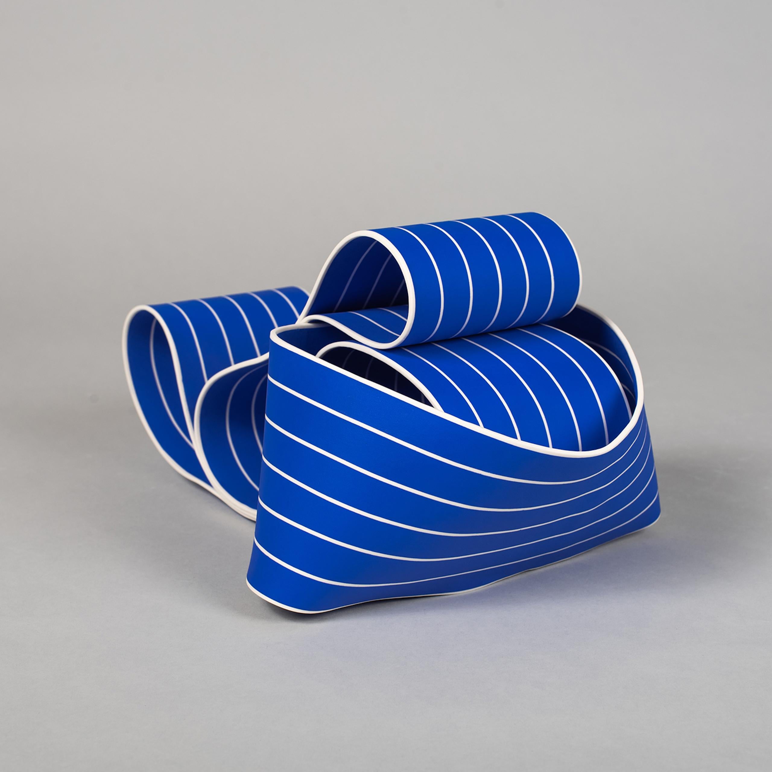 Entrapped 1 by Simcha Even-Chen - Porcelain sculpture, blue lines, movement For Sale 4