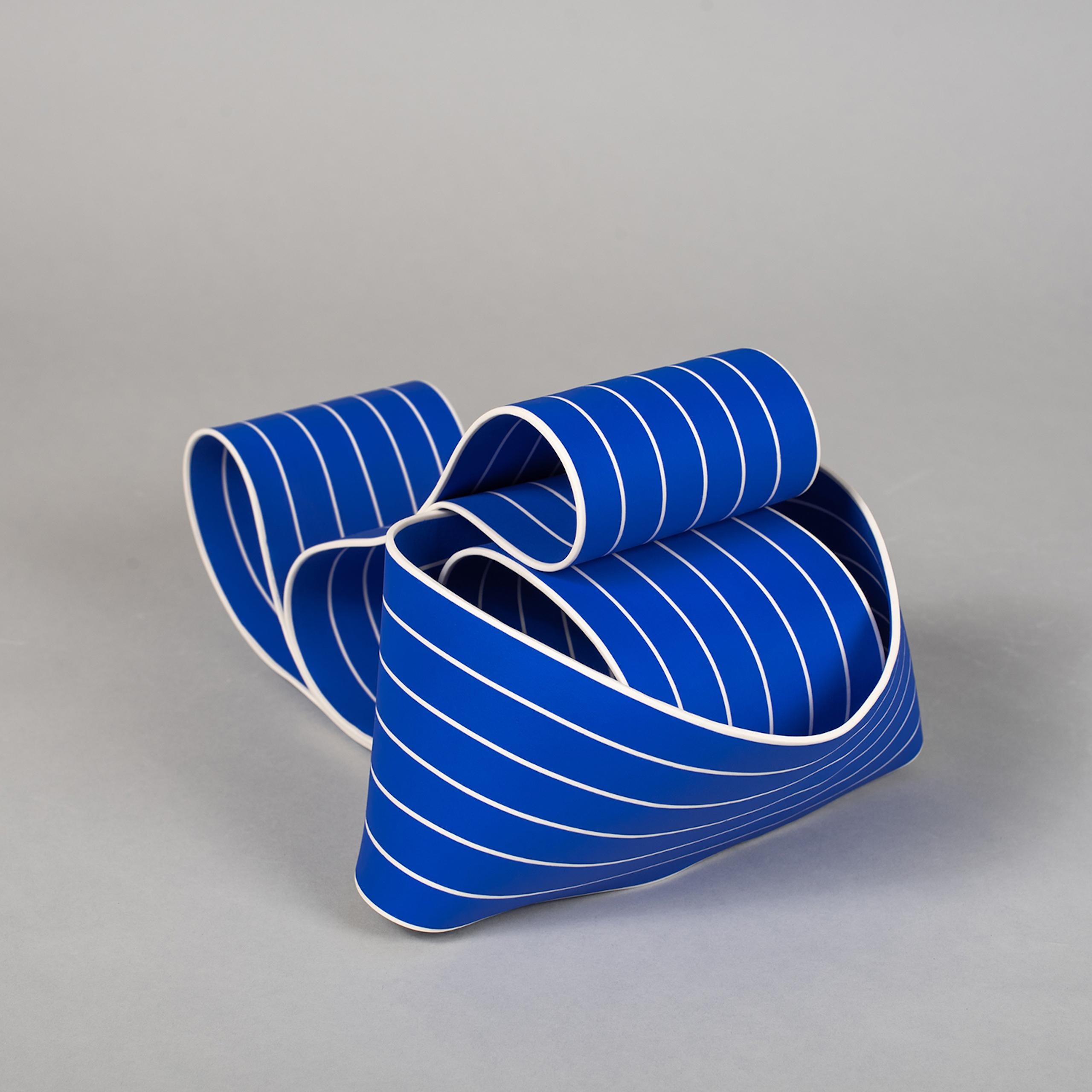 Entrapped 1 by Simcha Even-Chen - Porcelain sculpture, blue lines, movement For Sale 5