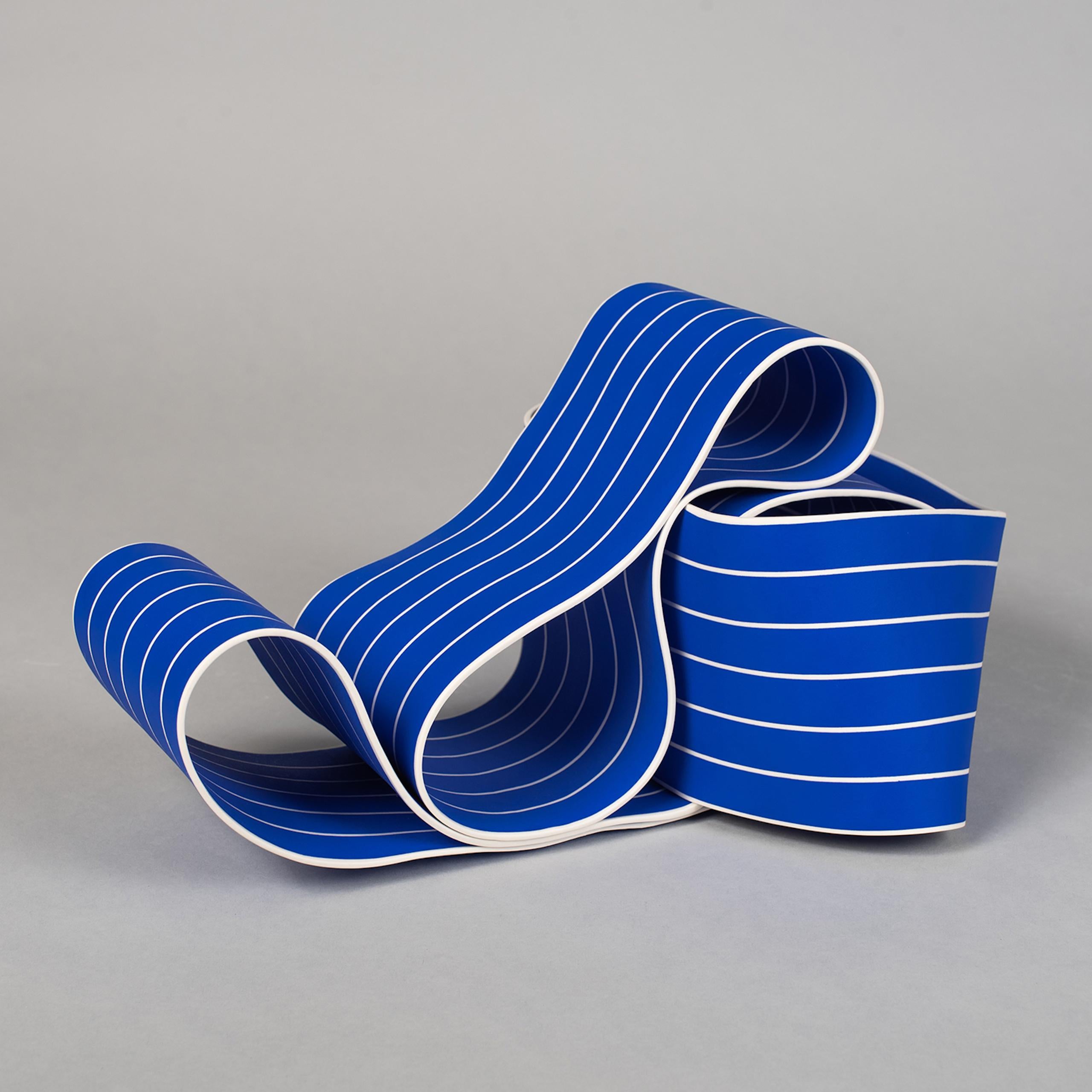 Entrapped 1 by Simcha Even-Chen - Porcelain sculpture, blue lines, movement For Sale 6