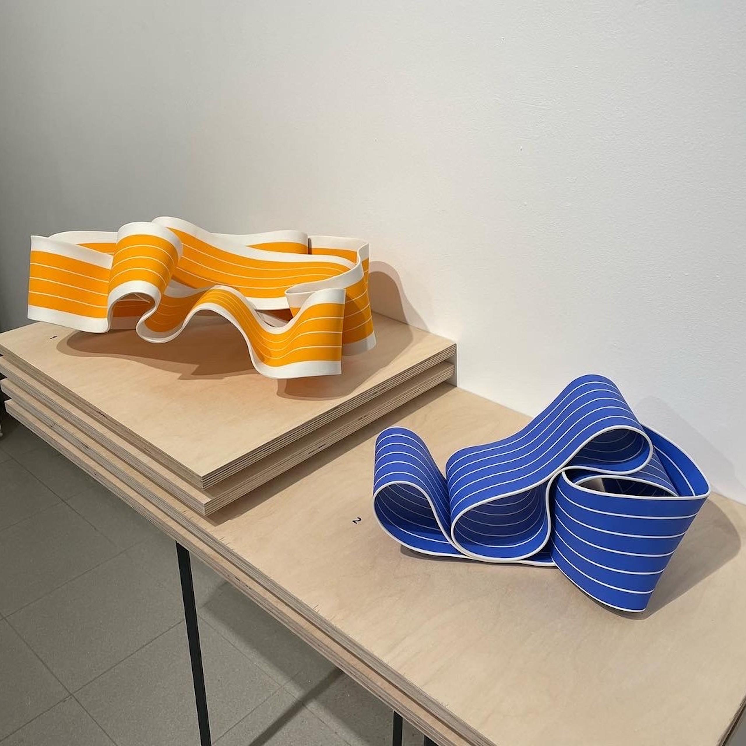 Entrapped 1 by Simcha Even-Chen - Porcelain sculpture, blue lines, movement For Sale 7