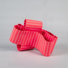 Entrapped 5 by Simcha Even-Chen - Porcelain sculpture, red, white lines, elegant