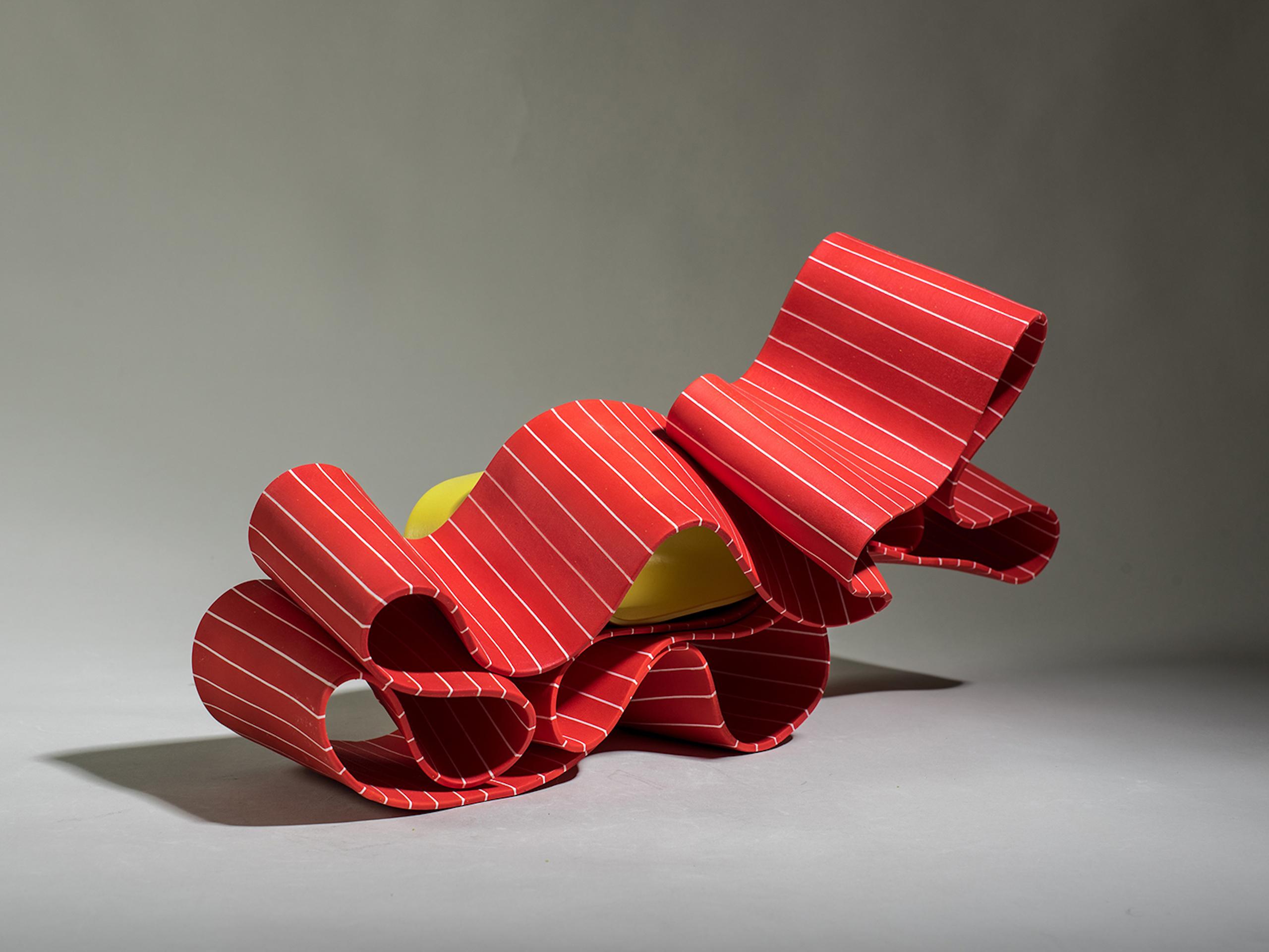 Folding in Motion 1 by Simcha Even-Chen - porcelain sculpture, red and yellow For Sale 2