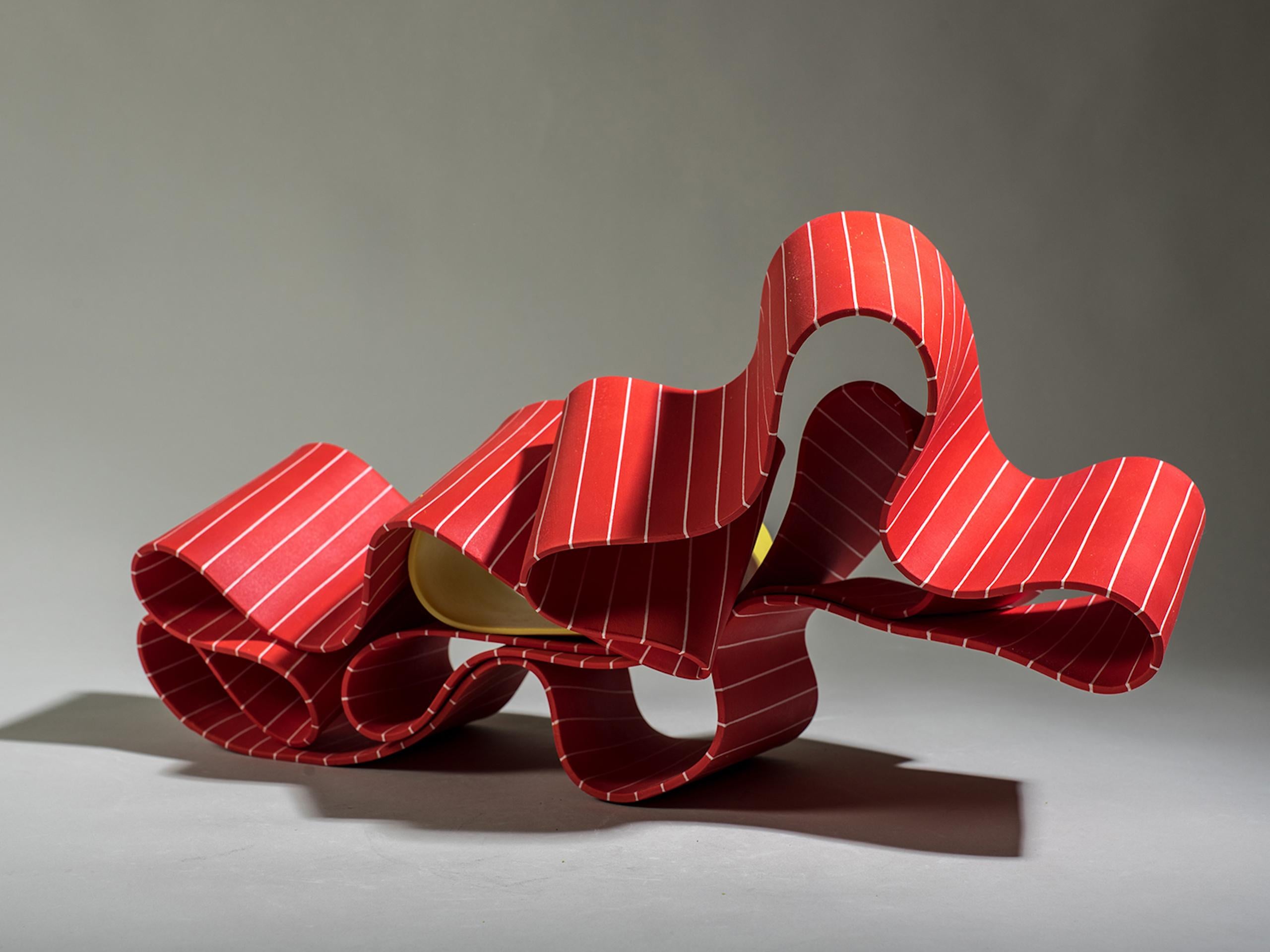 Folding in Motion 1 by Simcha Even-Chen - porcelain sculpture, red and yellow For Sale 4