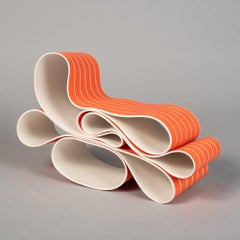 Folding in Motion 11 by Simcha Even-Chen - Porcelain sculpture, orange lines