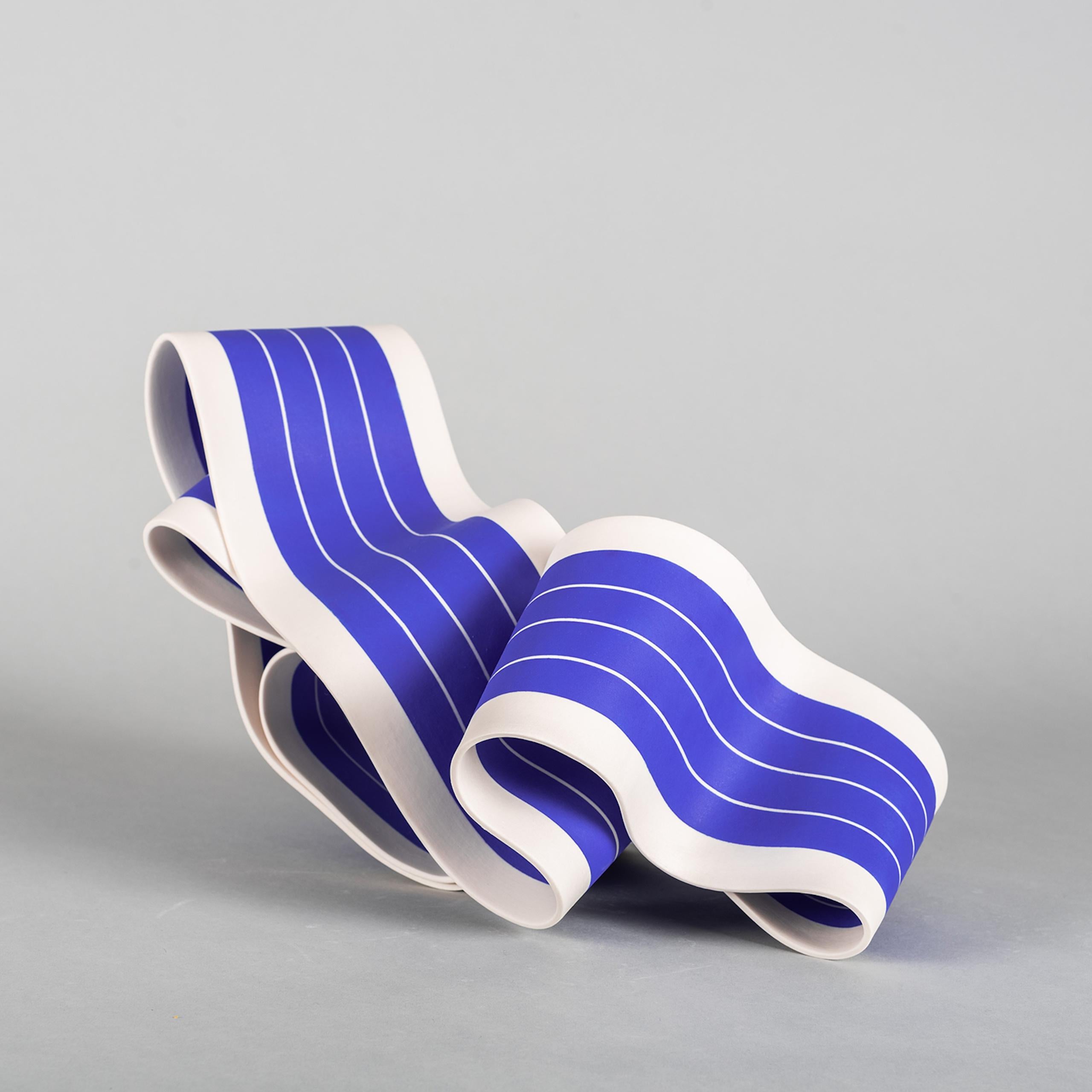 Folding in Motion 2 by Simcha Even-Chen - Porcelain sculpture, blue, white, line For Sale 1