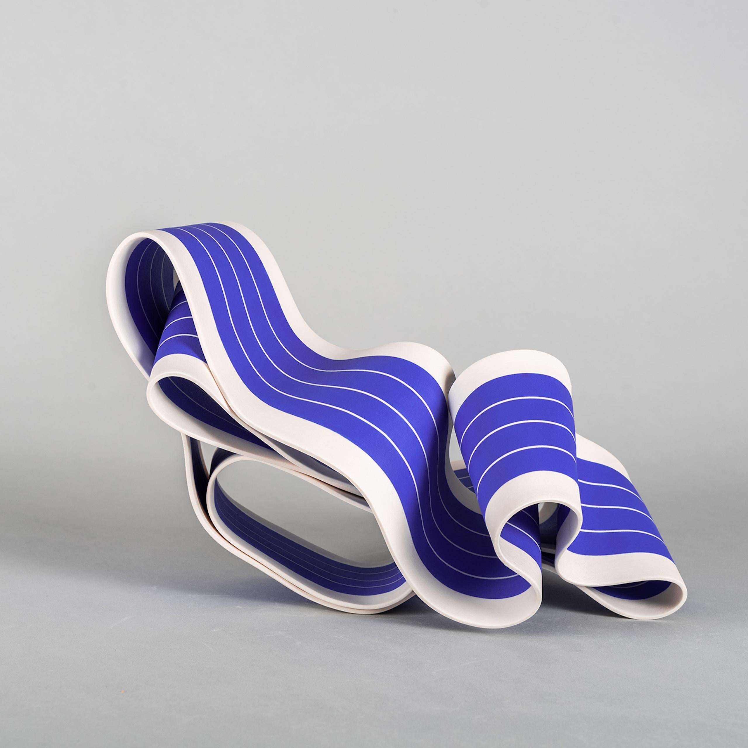 Folding in Motion 2 by Simcha Even-Chen - Porcelain sculpture, blue, white, line For Sale 2