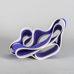 Folding in Motion 2 by Simcha Even-Chen - Porcelain sculpture, blue, white, line