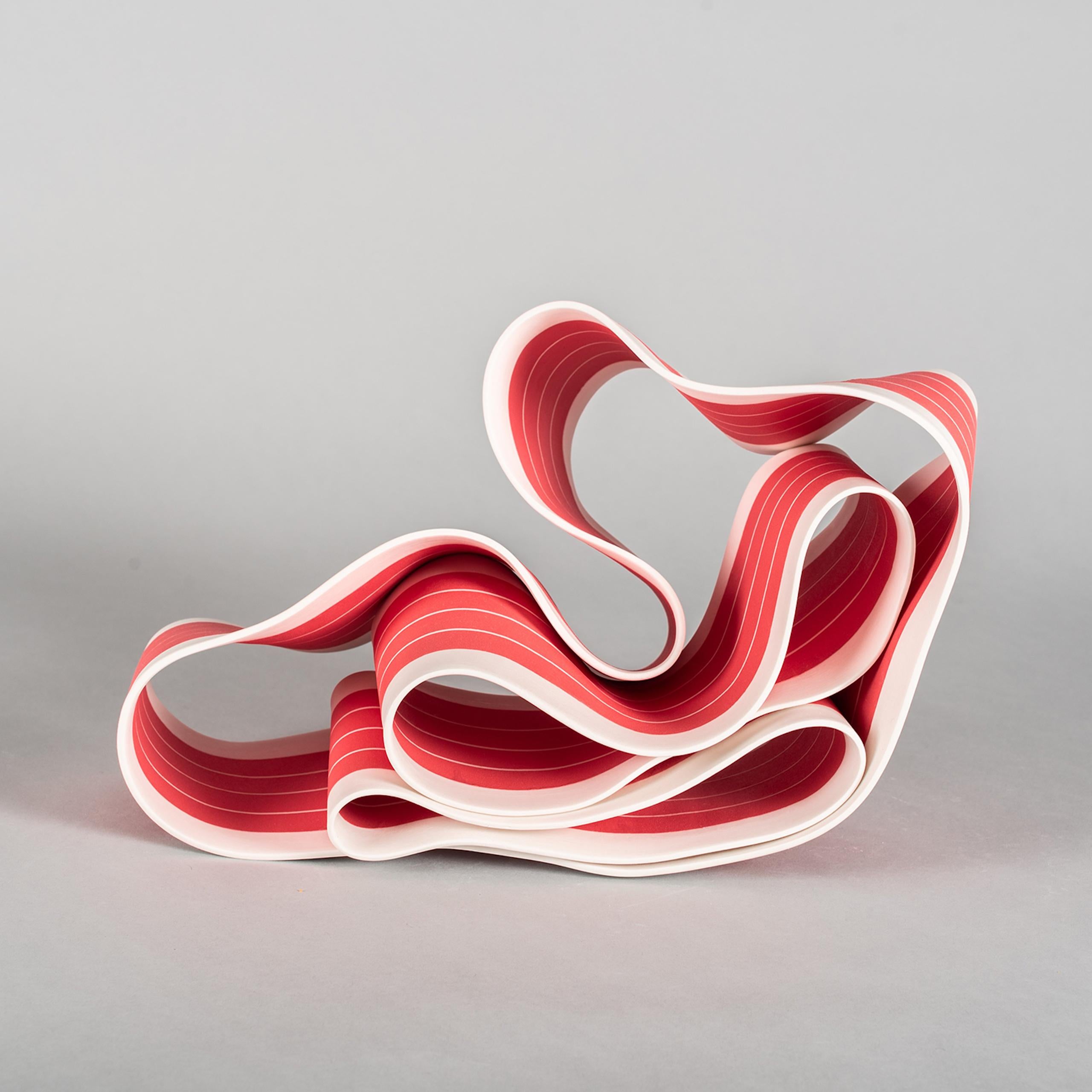 Folding in Motion 3 by Simcha Even-Chen - porcelain sculpture, red For Sale 1