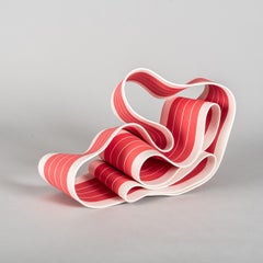 Folding in Motion 3 by Simcha Even-Chen - porcelain sculpture, red