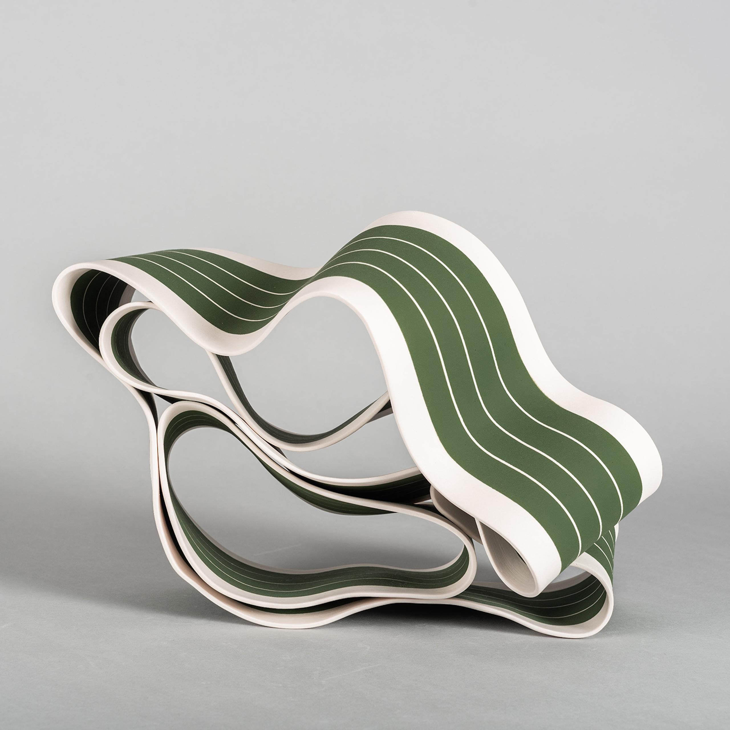 Folding in Motion 4 by Simcha Even-Chen - Porcelain sculpture, green lines For Sale 3