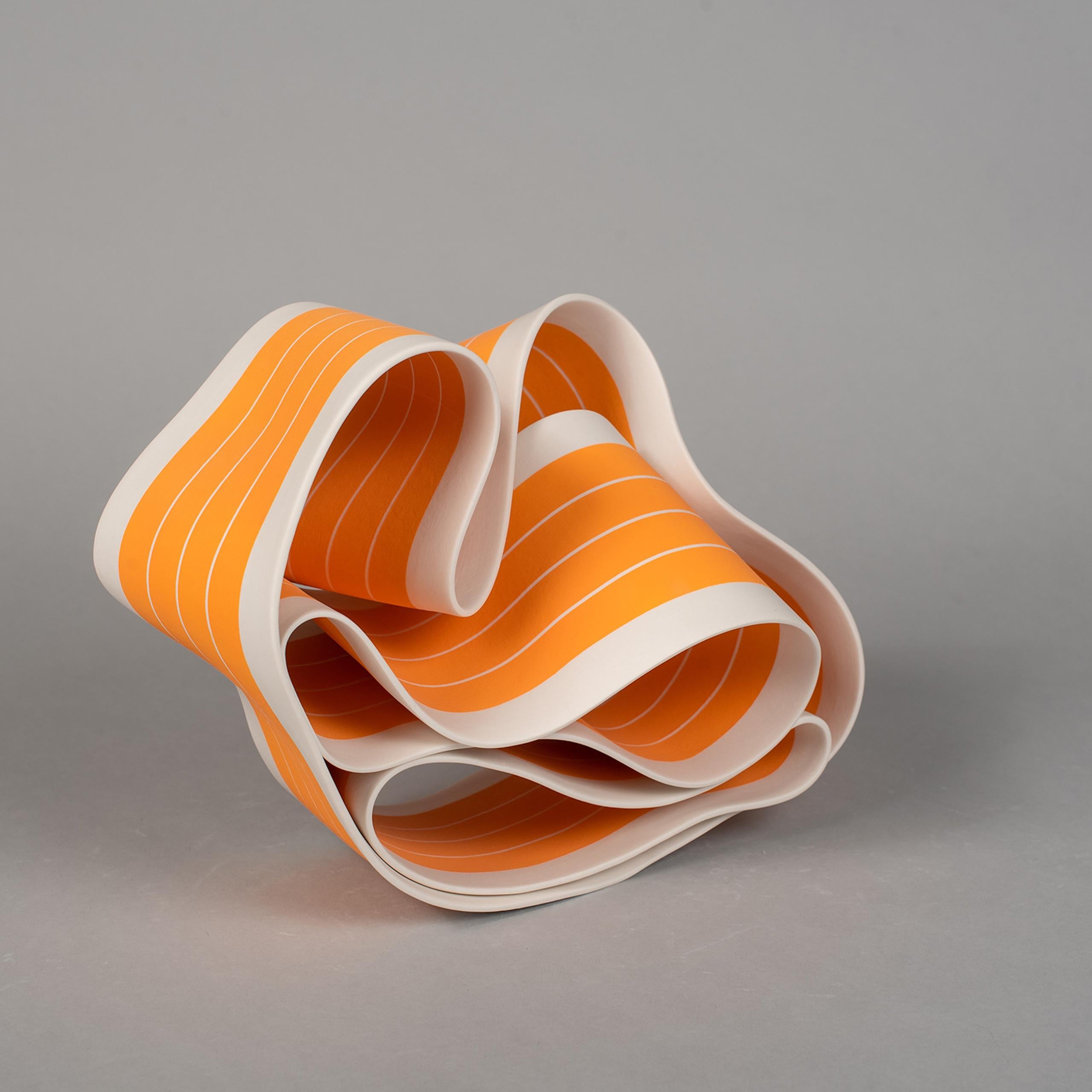 Folding in Motion 5 by Simcha Even-Chen - Porcelain sculpture, orange, line For Sale 2