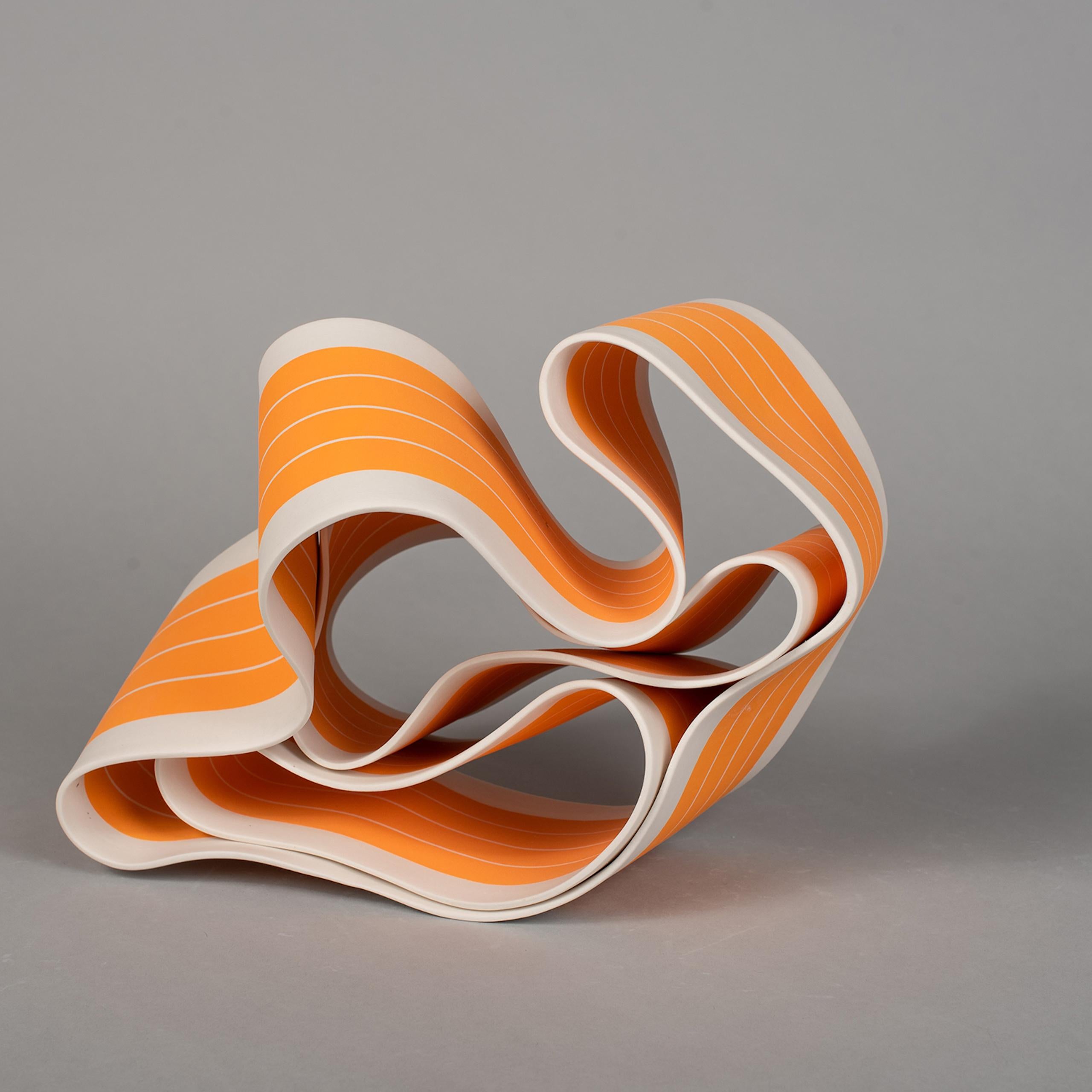 Folding in Motion 5 by Simcha Even-Chen - Porcelain sculpture, orange, line For Sale 3