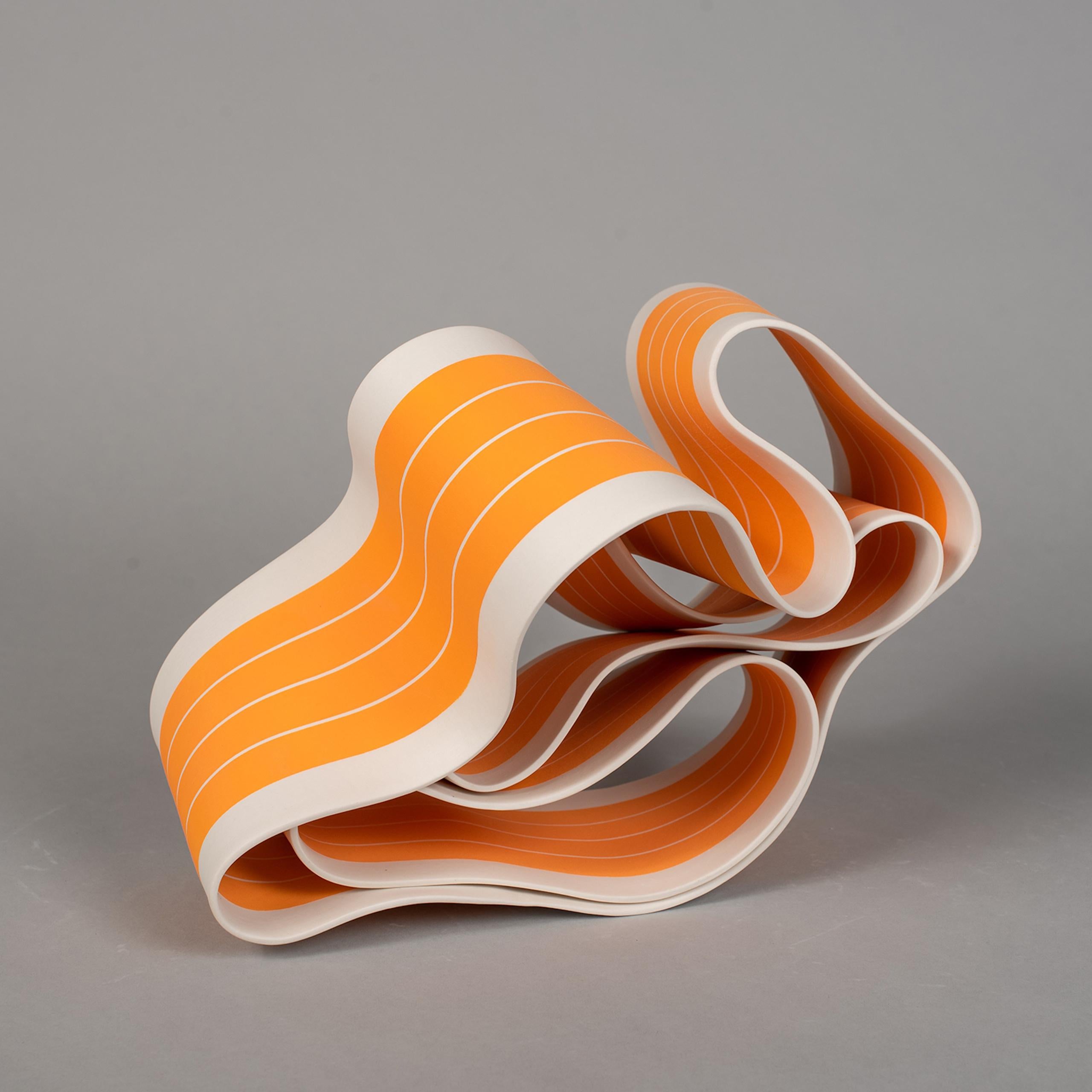 Folding in Motion 5 by Simcha Even-Chen - Porcelain sculpture, orange, line For Sale 4