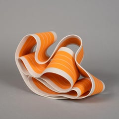 Folding in Motion 5 by Simcha Even-Chen - Porcelain sculpture, orange, line