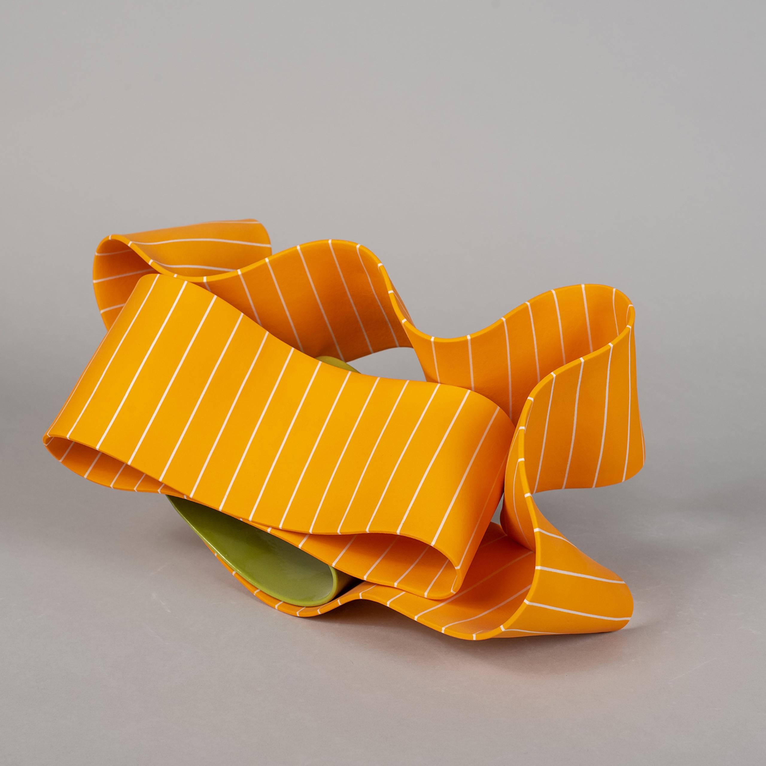 Folding in Motion 6 by Simcha Even-Chen - Porcelain sculpture, orange, line For Sale 1