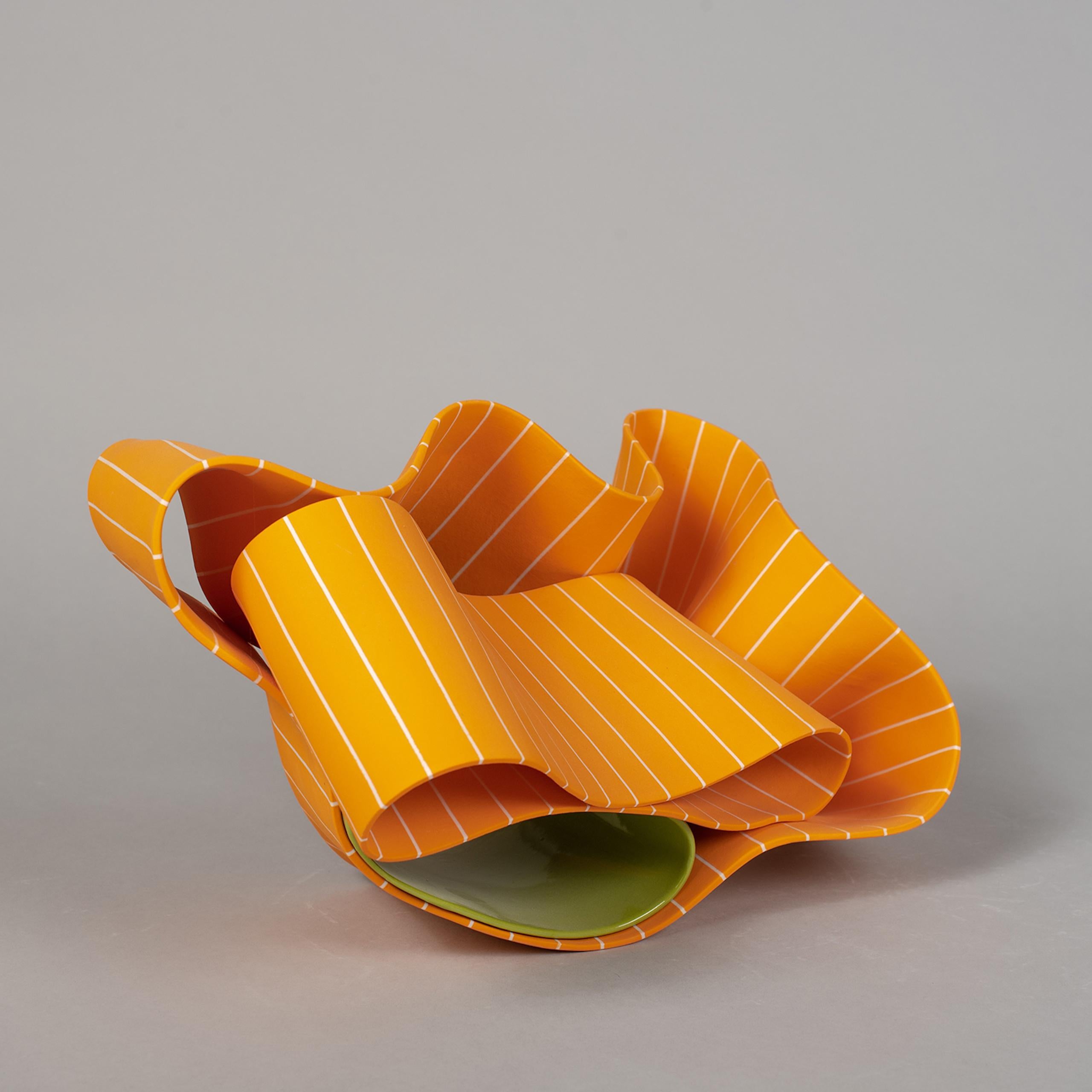 Folding in Motion 6 by Simcha Even-Chen - Porcelain sculpture, orange, line For Sale 1