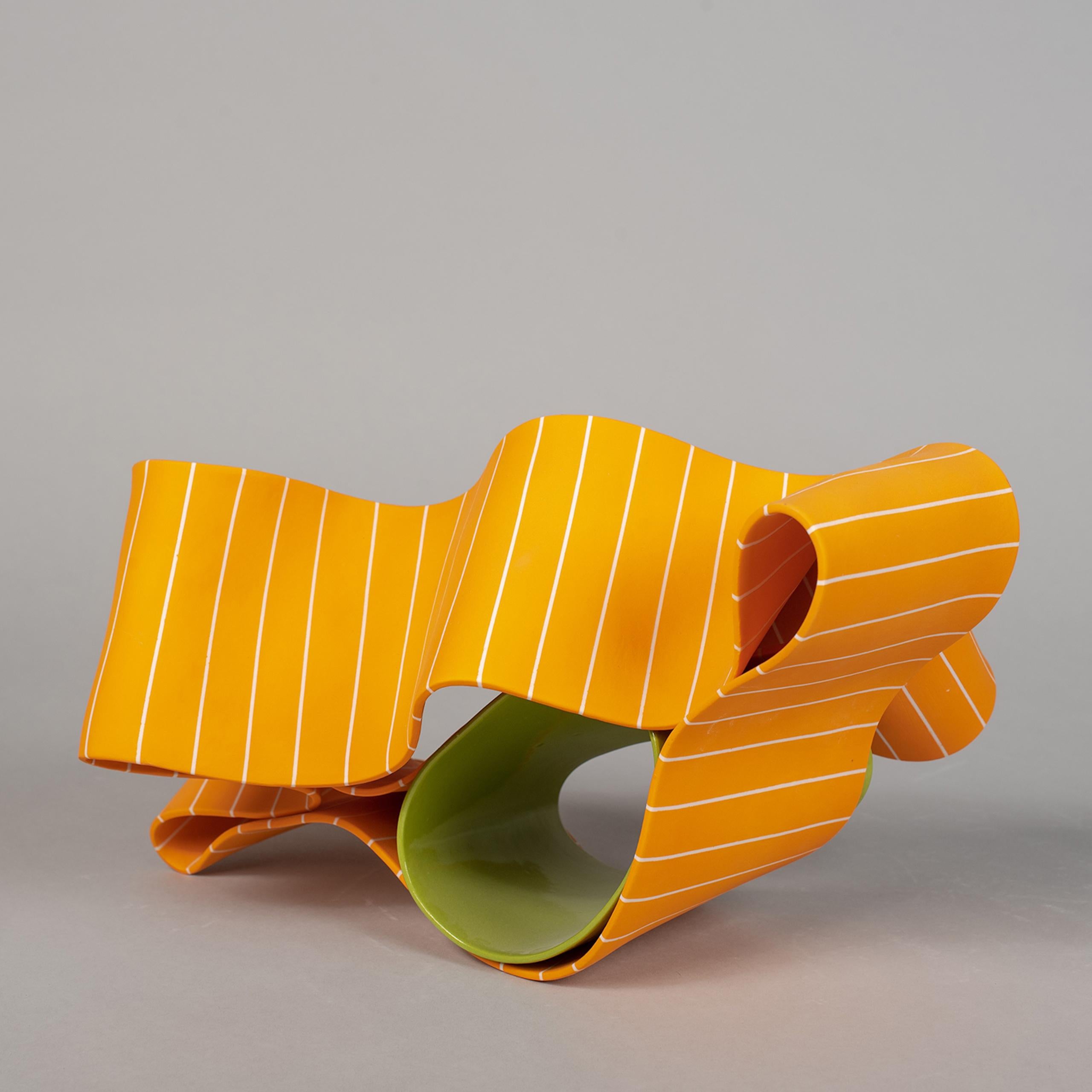 Folding in Motion 6 by Simcha Even-Chen - Porcelain sculpture, orange, line For Sale 2