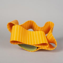 Folding in Motion 6 by Simcha Even-Chen - Porcelain sculpture, orange, line