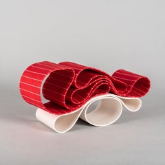 Folding in Motion 8 by Simcha Even-Chen - Porcelain sculpture, red, white, line