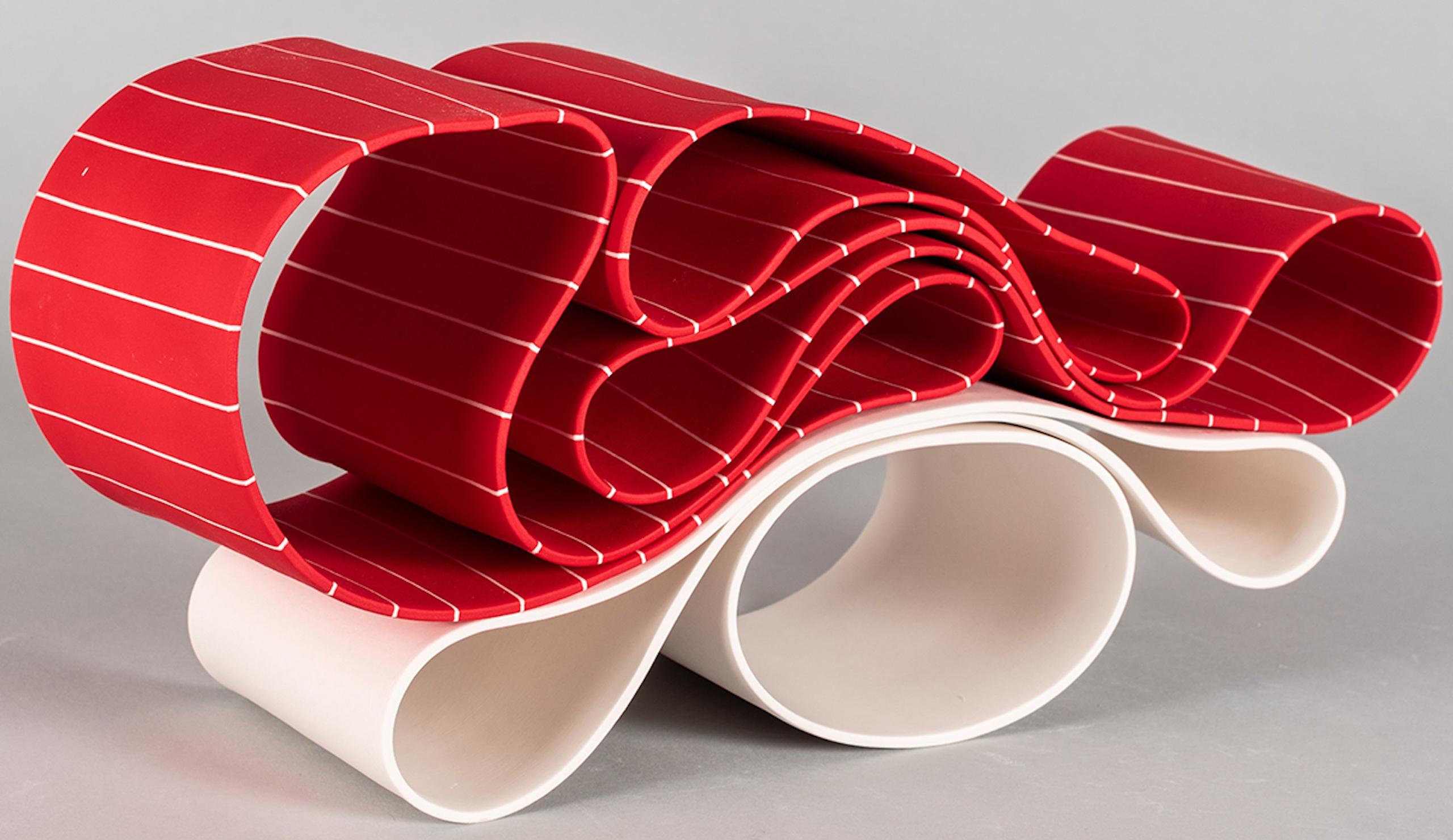 Folding in Motion 8 by Simcha Even-Chen - Porcelain sculpture, red, white, lines For Sale 3