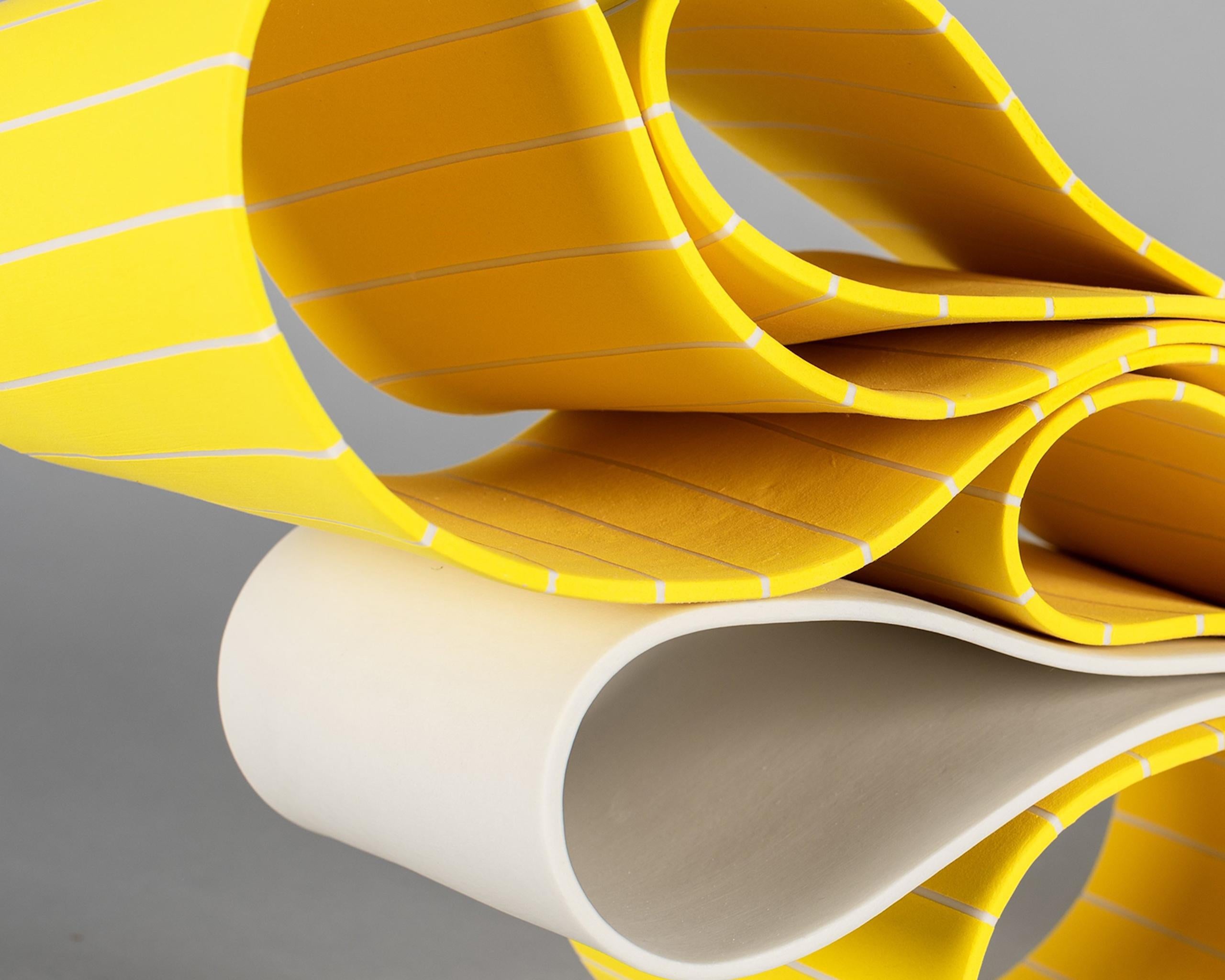 Folding in Motion 9 by Simcha Even-Chen - Porcelain sculpture, yellow lines For Sale 3
