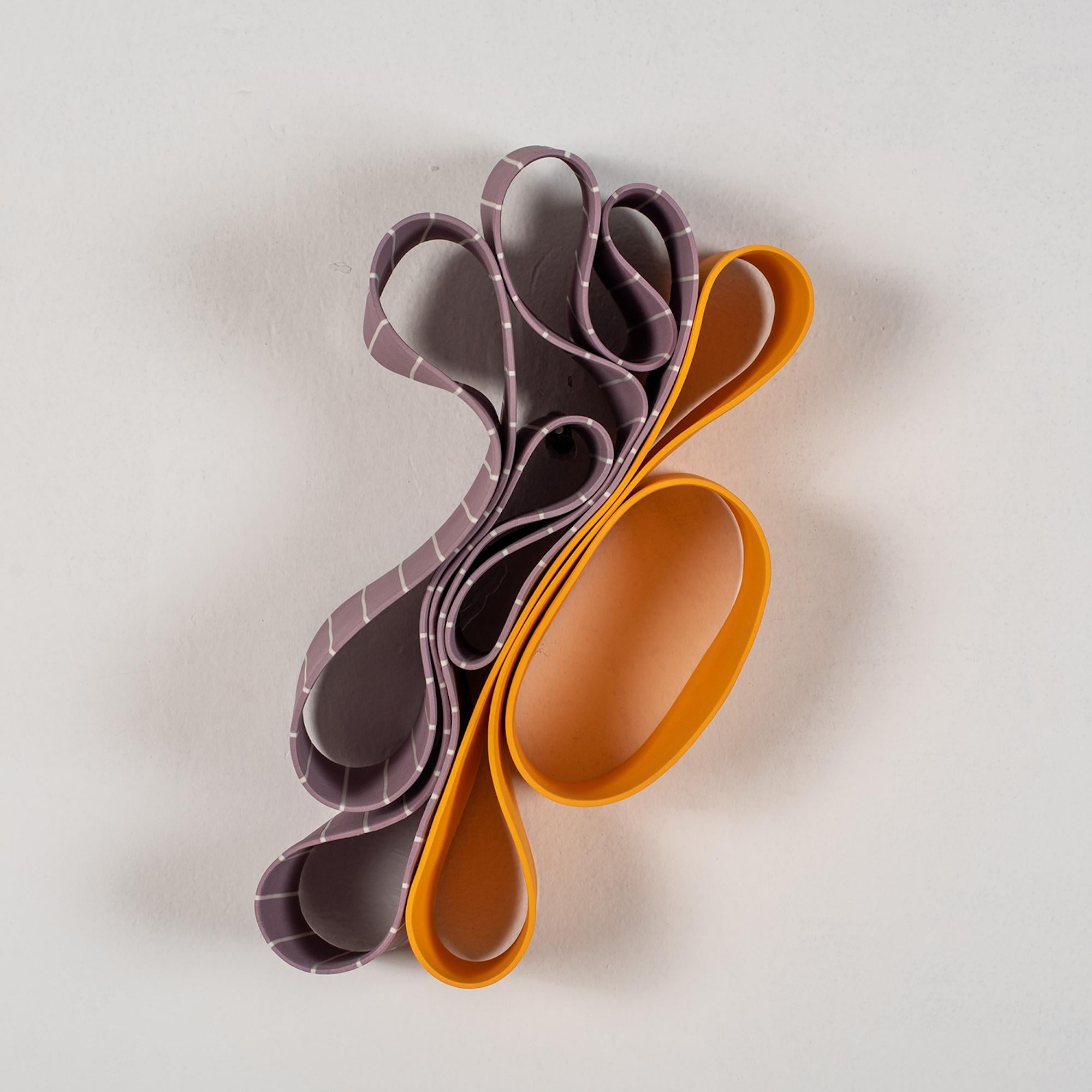 Wall Object #1 by Simcha Even-Chen - Porcelain sculpture, orange, violet, lines For Sale 1