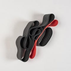 Wall Object #2 by Simcha Even-Chen - Porcelain sculpture, red and black, lines