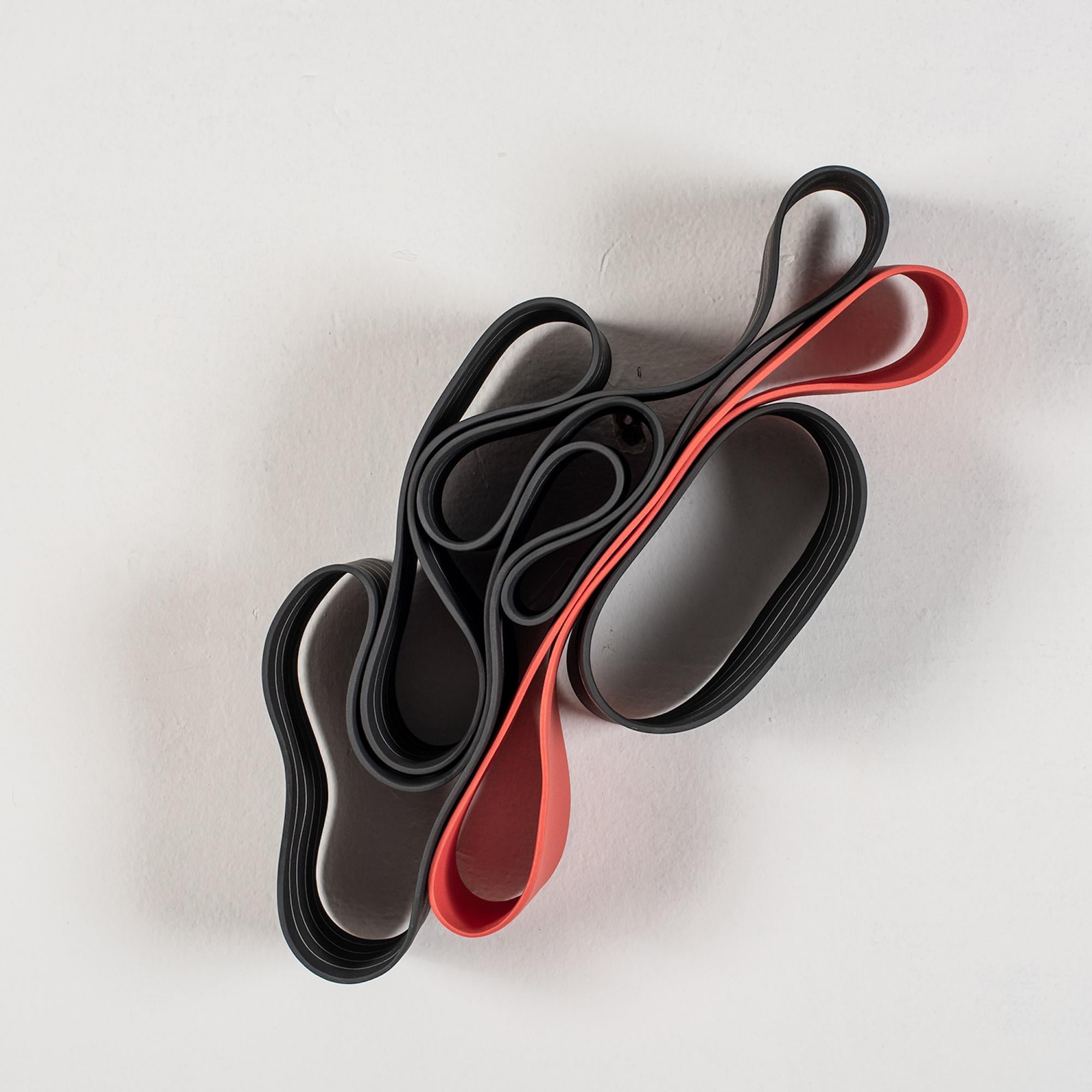 Wall Object #2 by Simcha Even-Chen - Porcelain sculpture, red and black, lines For Sale 1