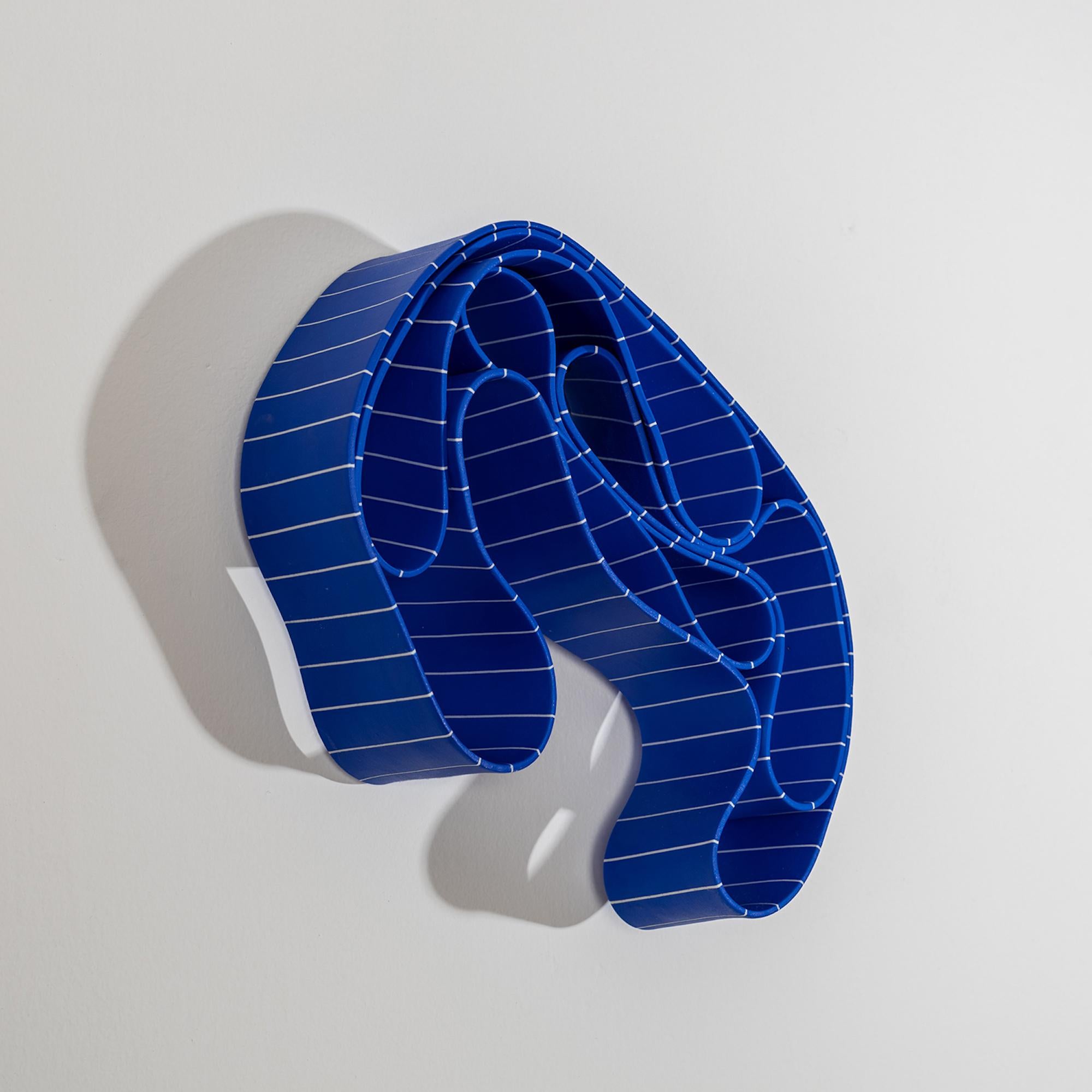 Wall Object #3 by Simcha Even-Chen - Porcelain sculpture, blue, white lines For Sale 2