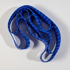 Wall Object #3 by Simcha Even-Chen - Porcelain sculpture, blue, white lines