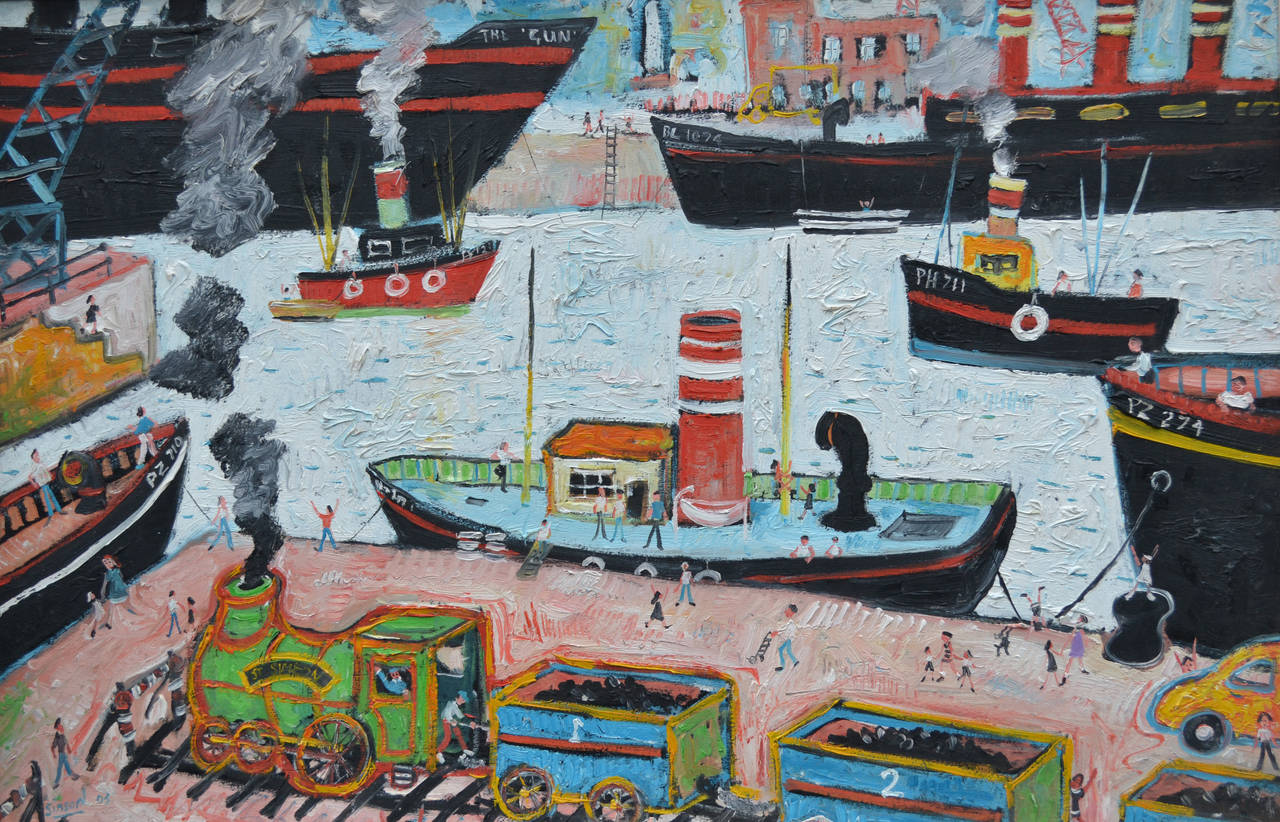 Simeon Stafford Figurative Painting - "Liverpool Docks"  Contemporary  Oil Painting