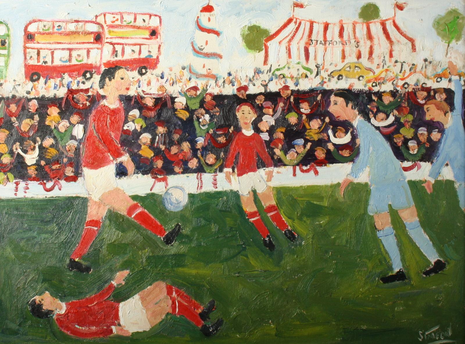 Simeon Stafford Figurative Painting - "The Derby - Manchester United v Manchester City"