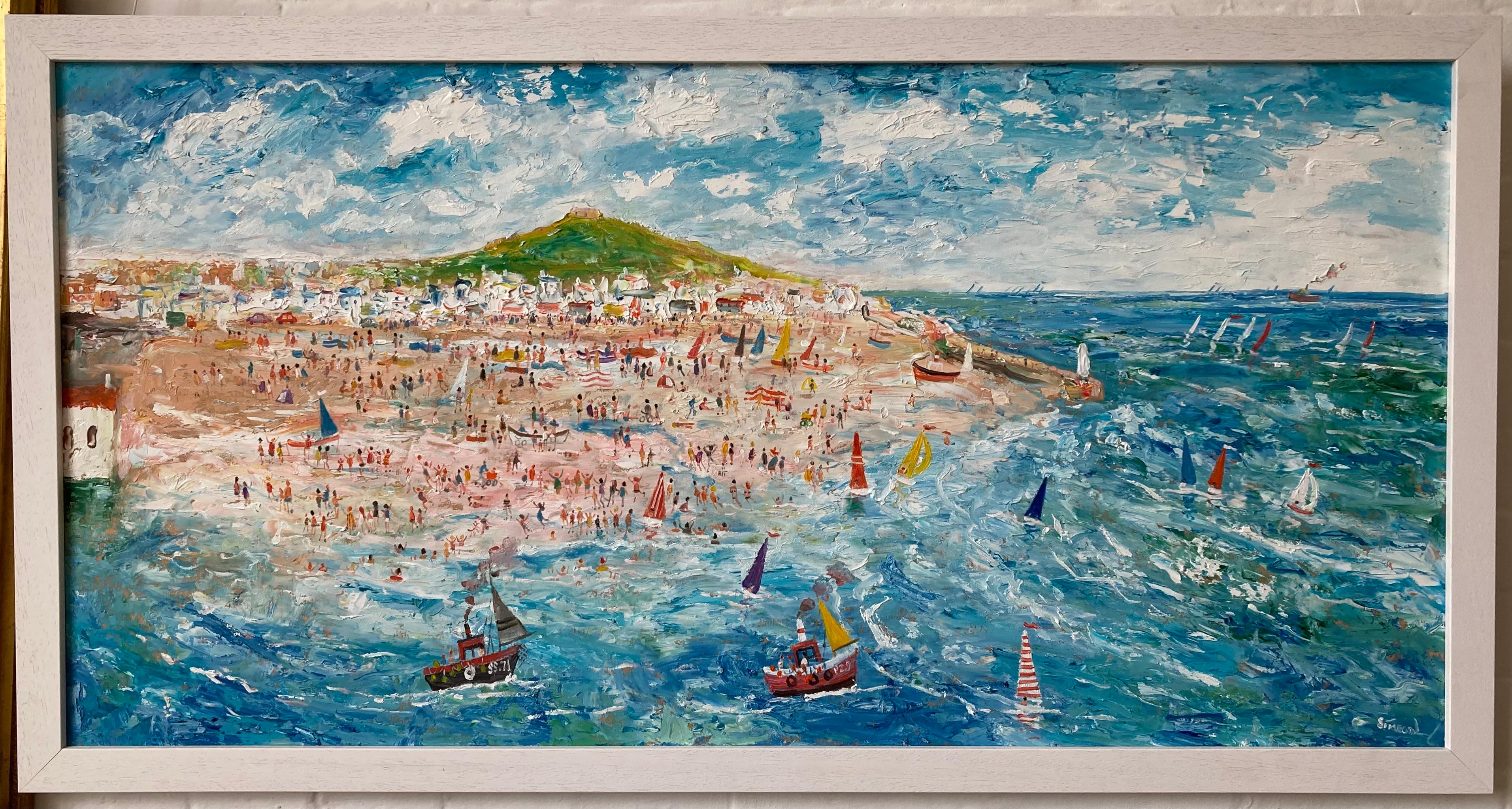 Very Large, Contemporary Modern British, Cornish Naive Outsider Art of St Ives - Painting by Simeon Stafford