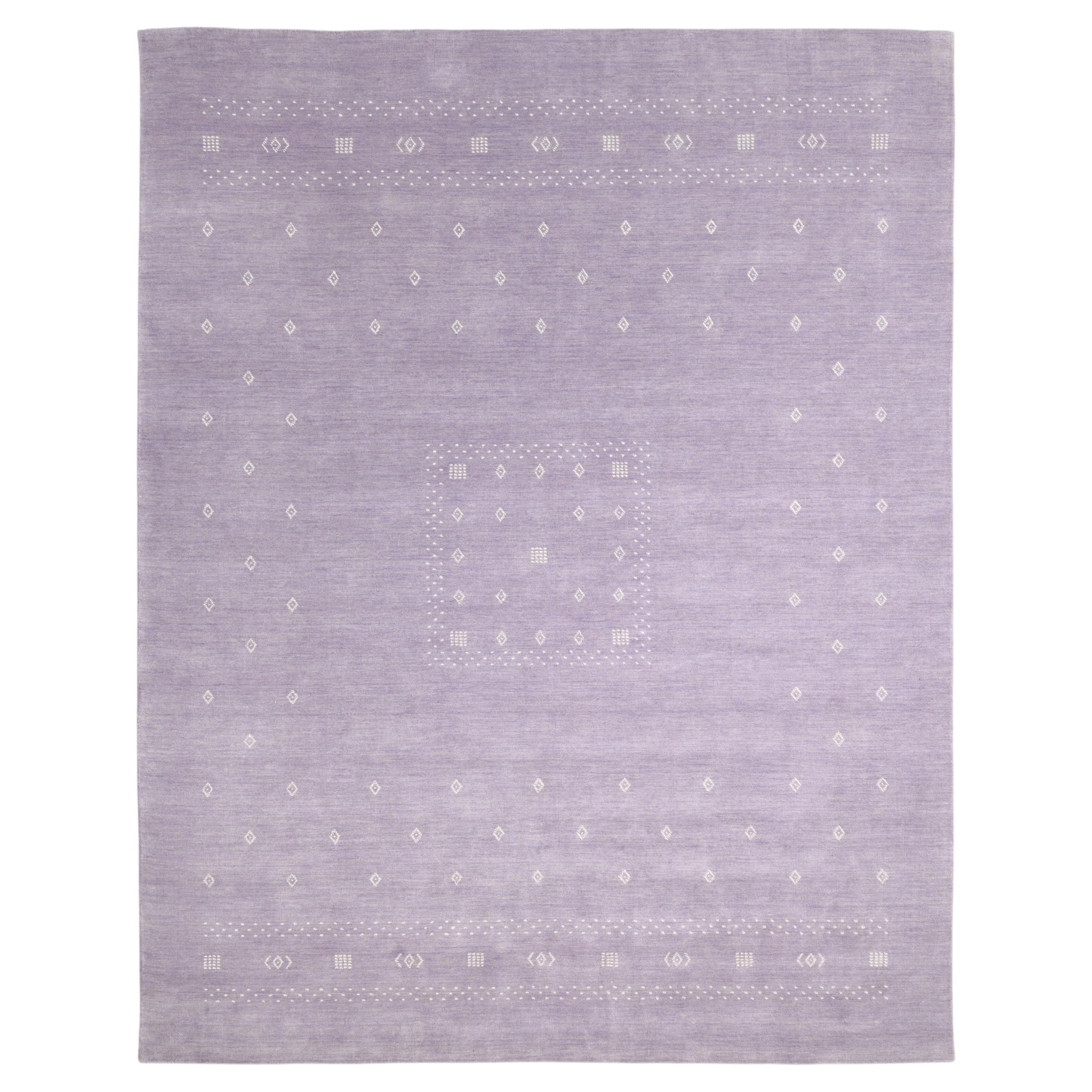 Tappeto Simi in lana tribale bohemien tessuto a mano, 5' 0" x 8' 0", color lavanda in vendita