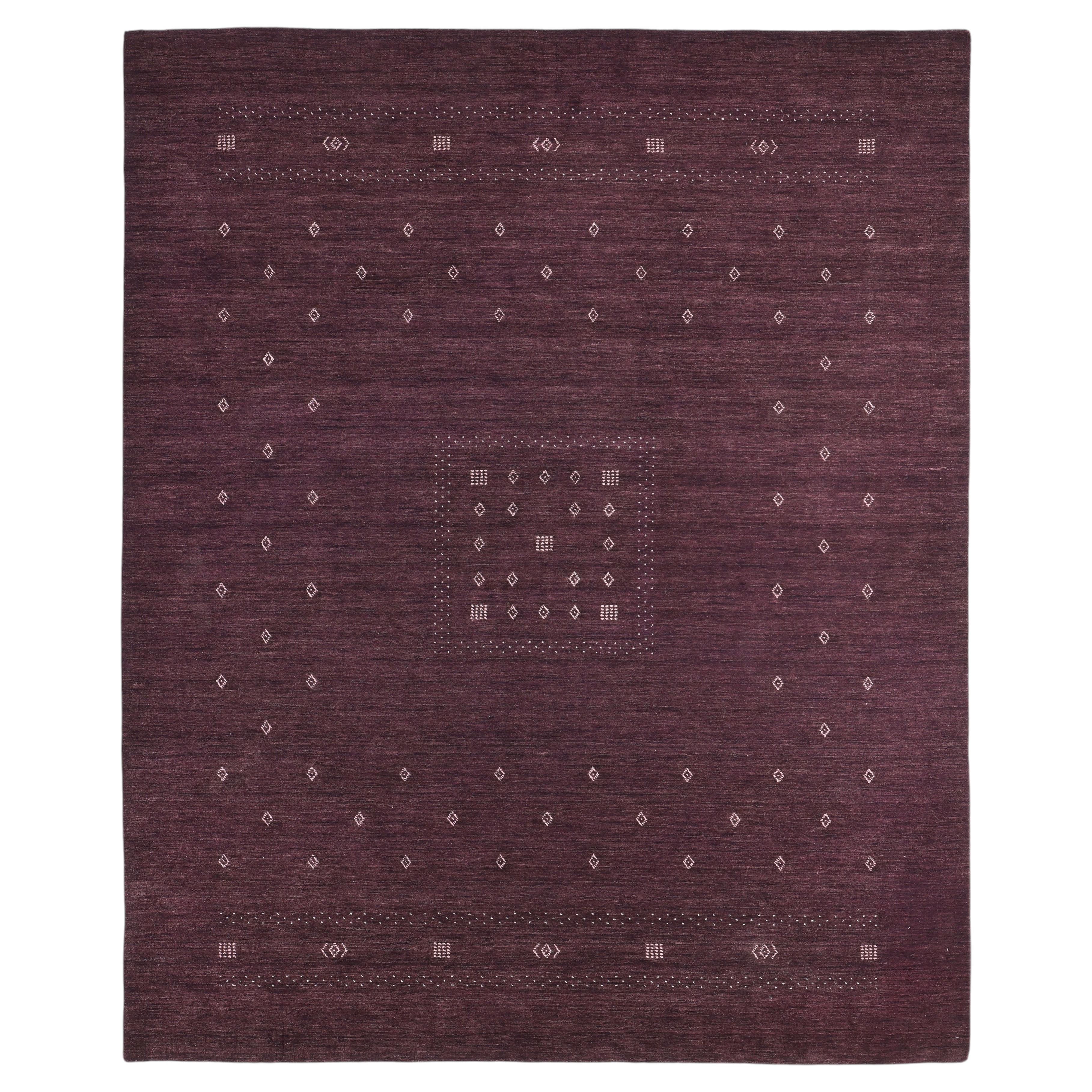 Simi Hand Loomed Bohemian Tribal Wool 9' 0" x 12' 0" Purple Area Rug For Sale