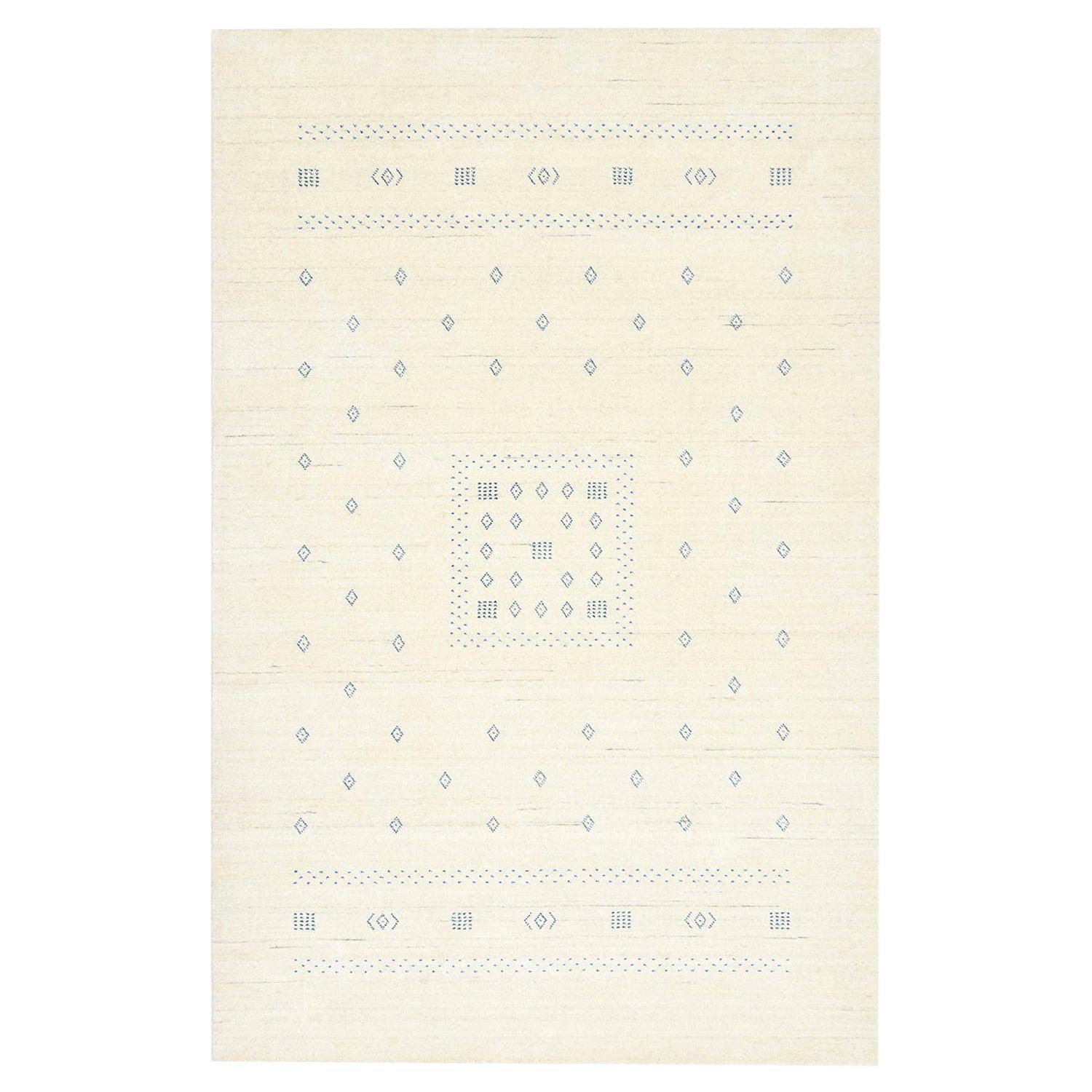 Simi, Transitional Gabbeh Inspired Hand Knotted Area Rug, Snow For Sale
