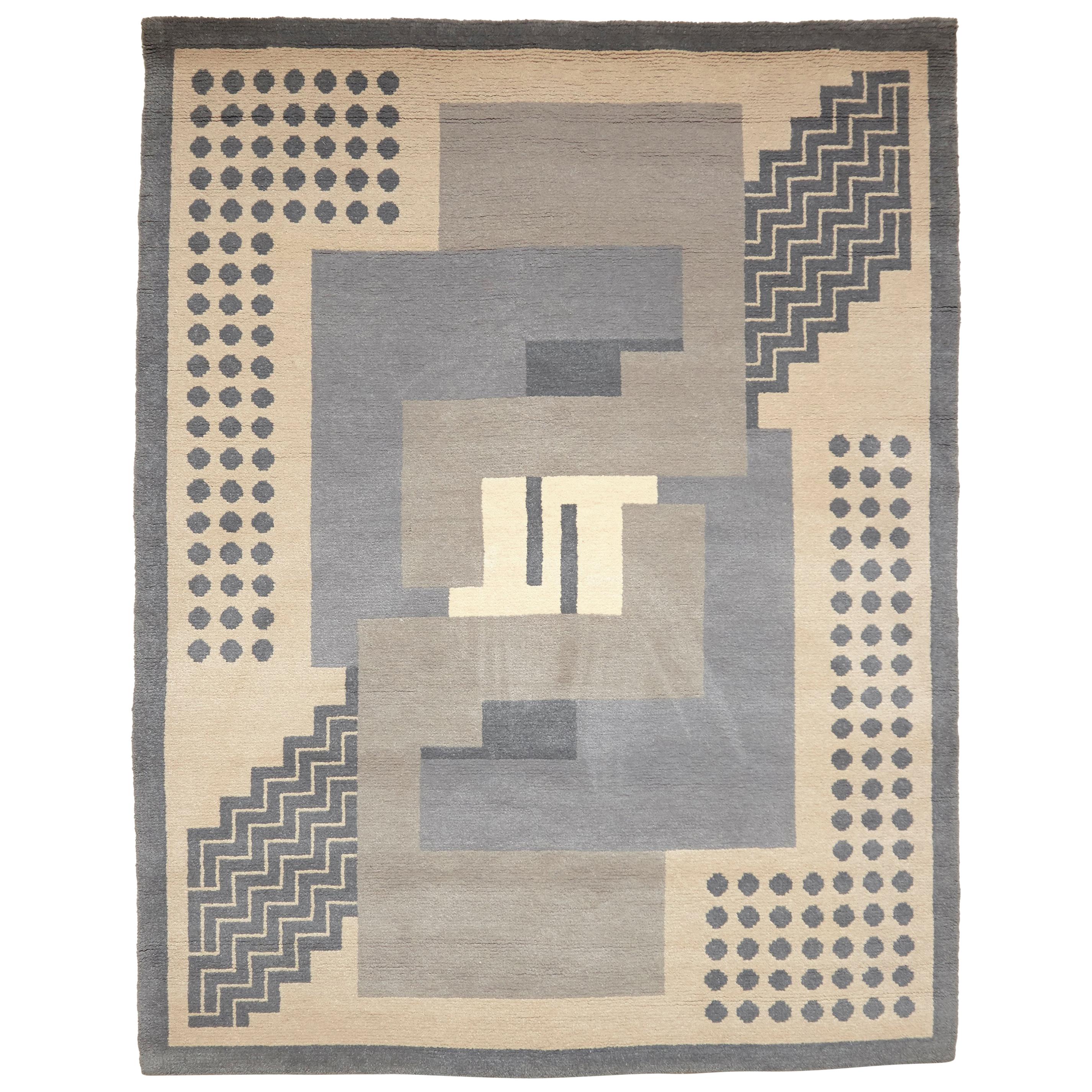 Simil Da Silva, Art Deco, Hand-Knotted Wool Large Rug