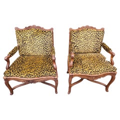 Antique Similar Pair of French Regence Walnut Armchairs