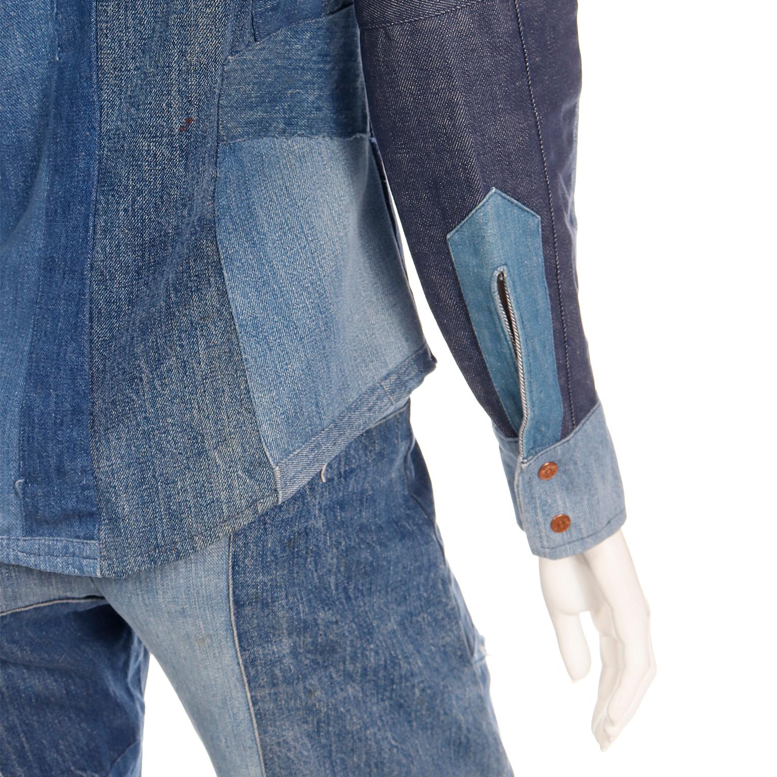 Simis Vintage 1970er Jahre Patchwork-Denim-Jeans und Hemd mit Knopfleiste 2 Teile Outfit 6