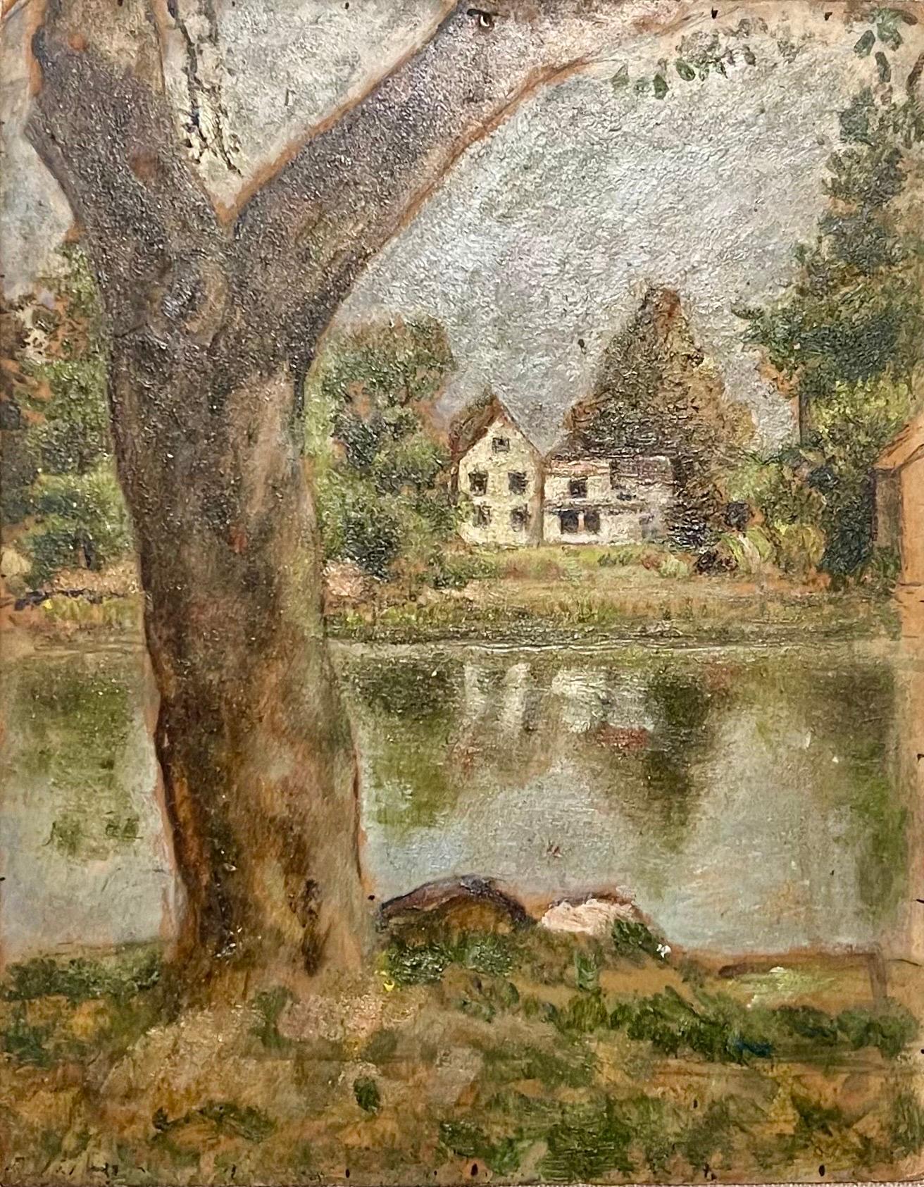 Simka Simkhovitch WPA Artista Pittura ad olio Modernista Americana Paesaggio Albero Stagno in vendita 2