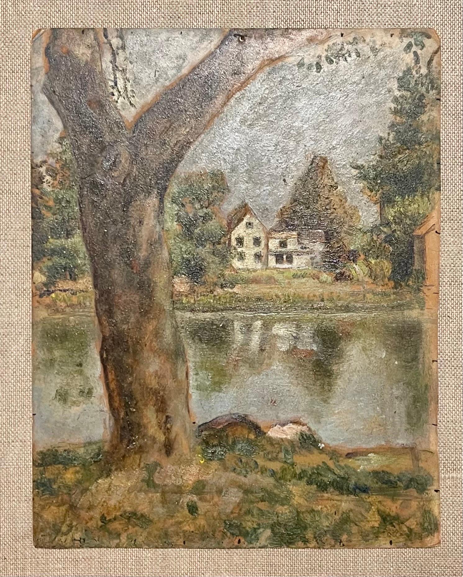Simka Simkhovitch WPA Artista Pittura ad olio Modernista Americana Paesaggio Albero Stagno in vendita 3