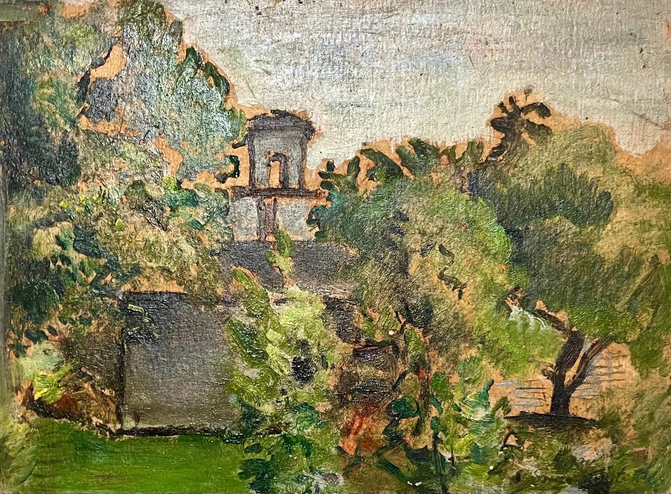 Simka Simkhovitch WPA Artist Oil Painting American Modernist Landscape w Tower For Sale 1