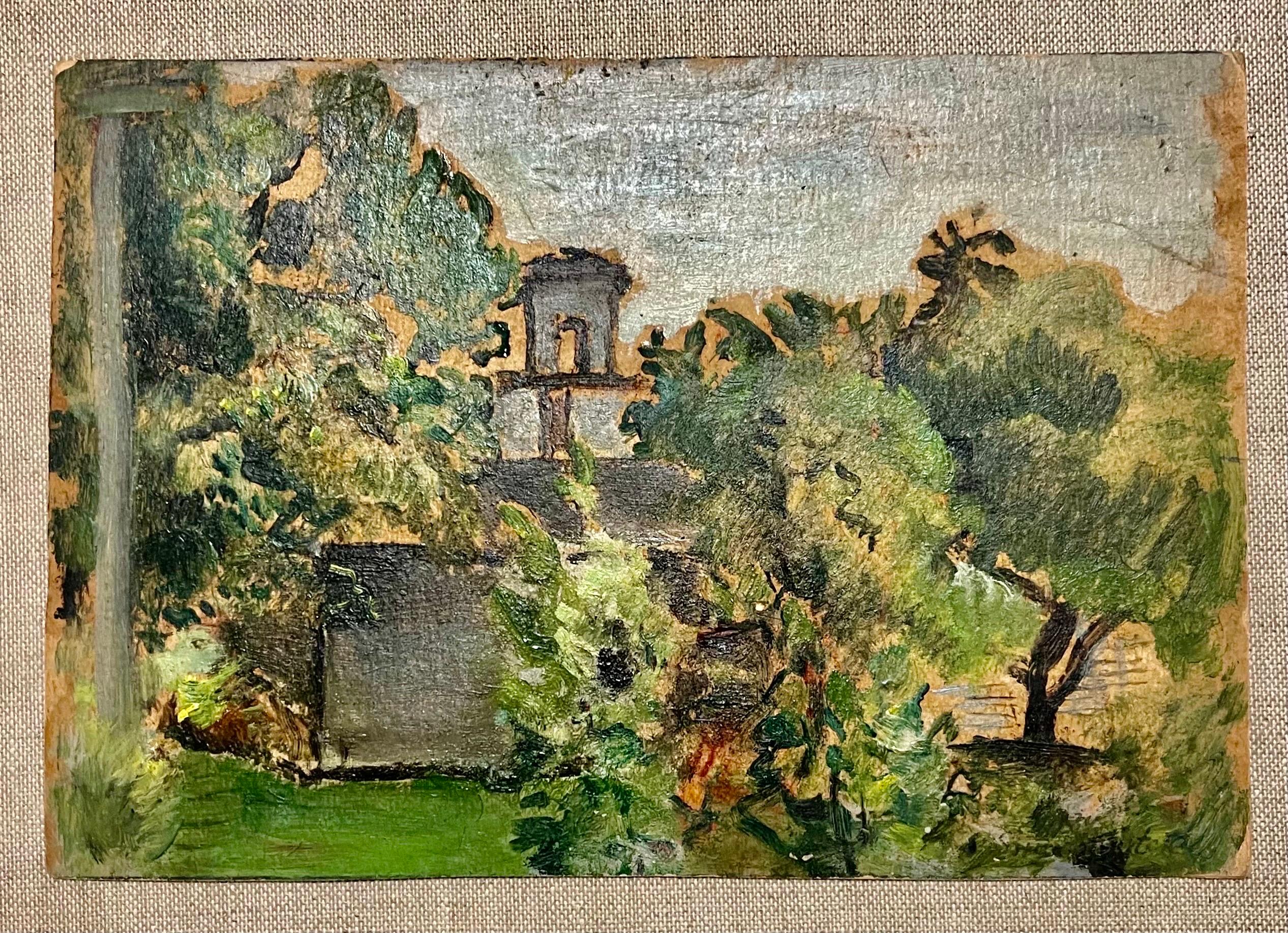 Simka Simkhovitch WPA Artist Oil Painting American Modernist Landscape w Tower For Sale 1