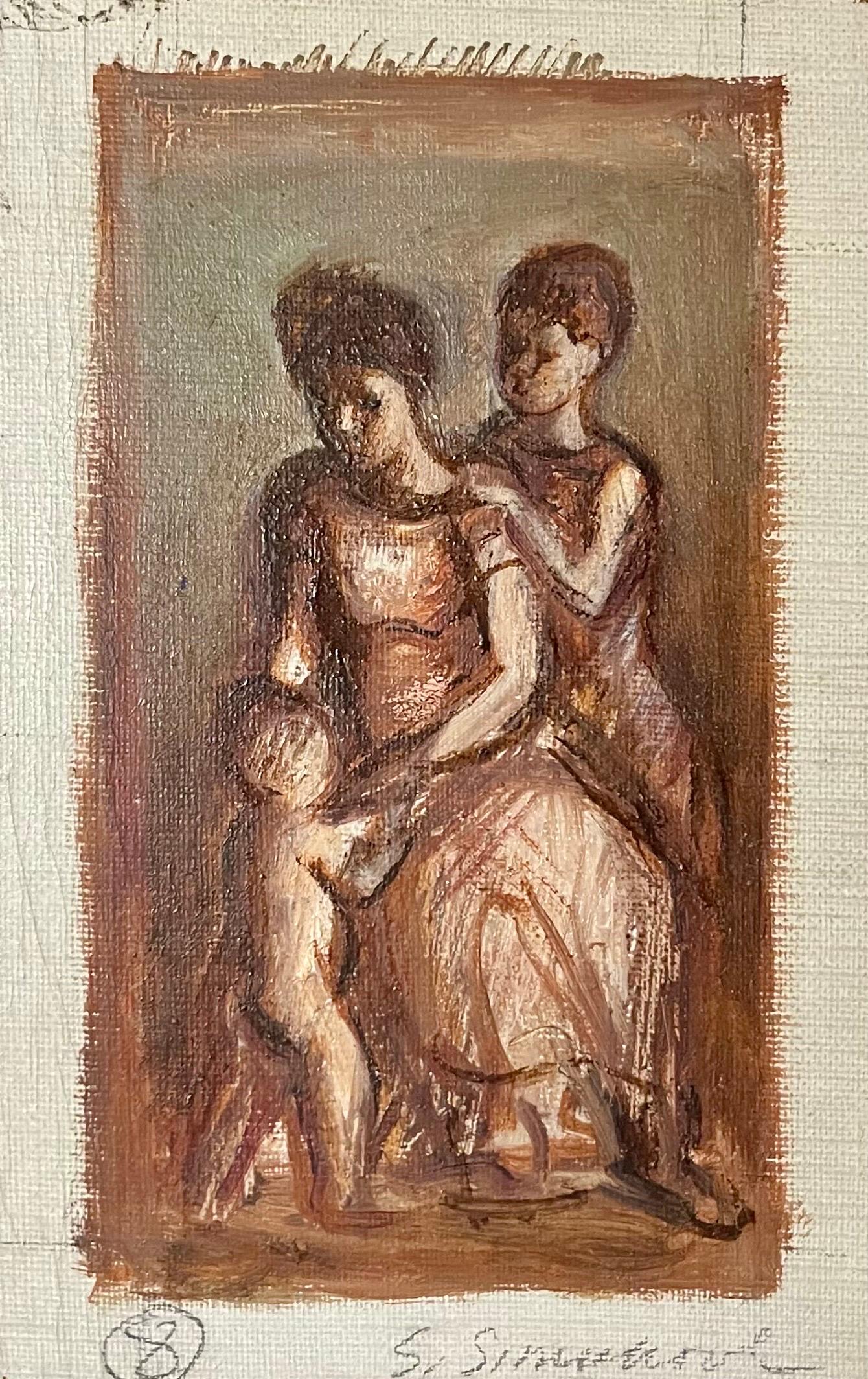 Simka Simkhovitch Artista WPA Pittura a olio Famiglia Madre, Bambini Modernista Americano 1