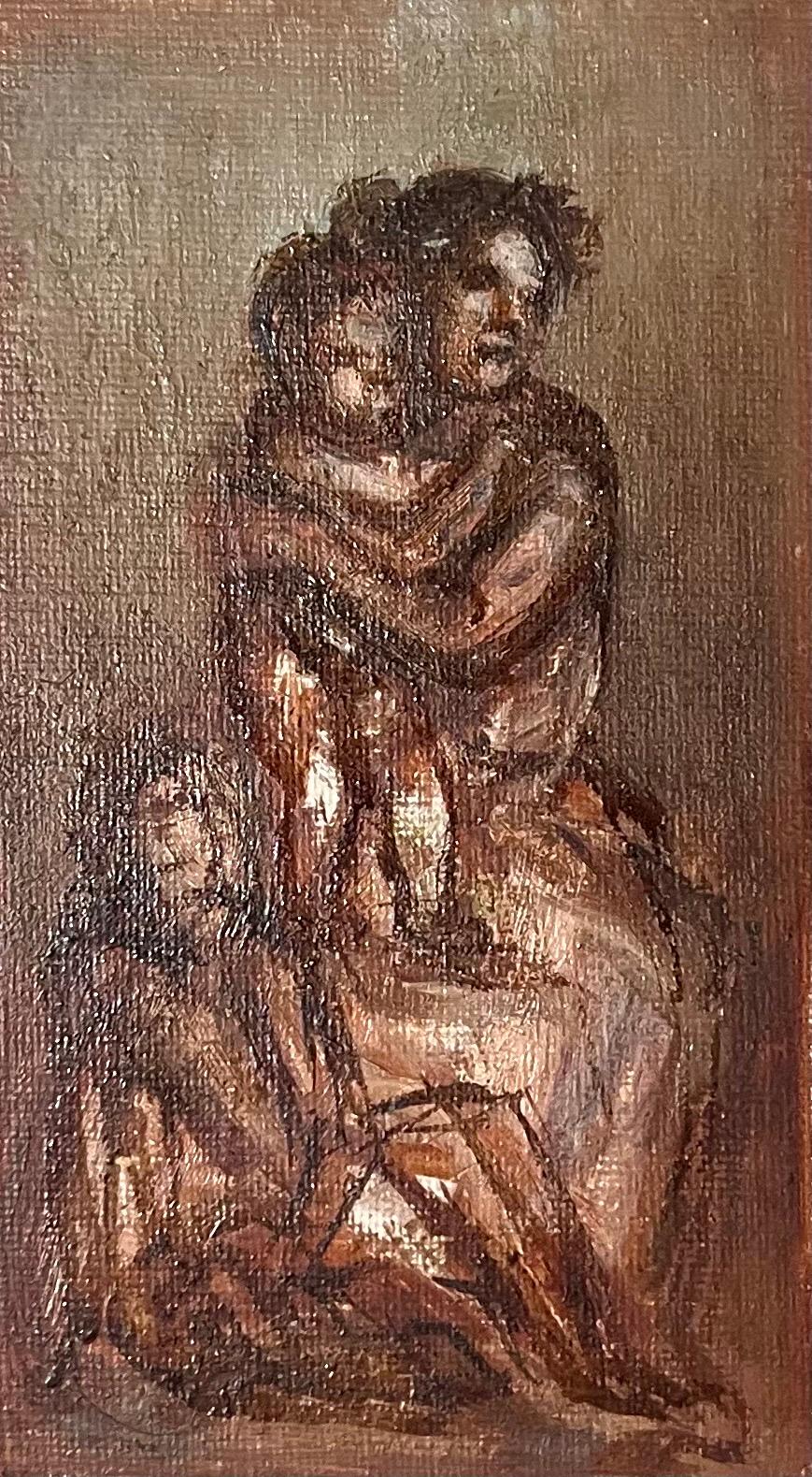 Peinture à l'huile de l'artiste WPA Simka Simkhovitch représentant une mère et ses enfants, moderniste américaine en vente 1