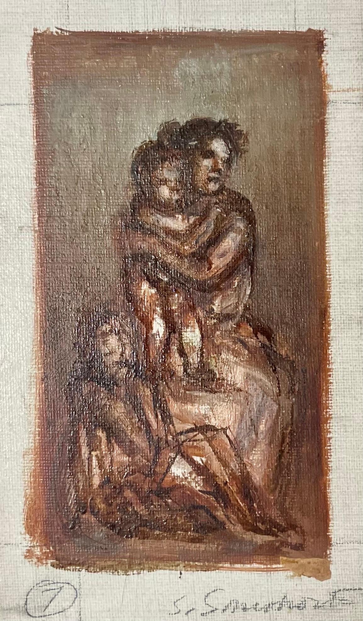 Peinture à l'huile de l'artiste WPA Simka Simkhovitch représentant une mère et ses enfants, moderniste américaine en vente 2