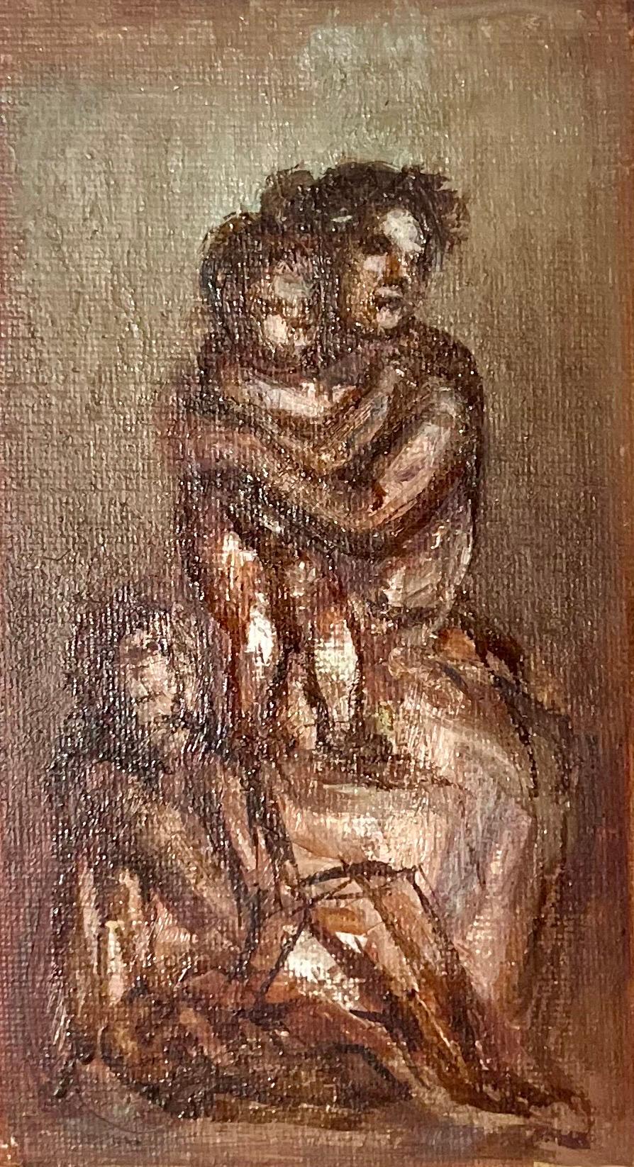Peinture à l'huile de l'artiste WPA Simka Simkhovitch représentant une mère et ses enfants, moderniste américaine en vente 3
