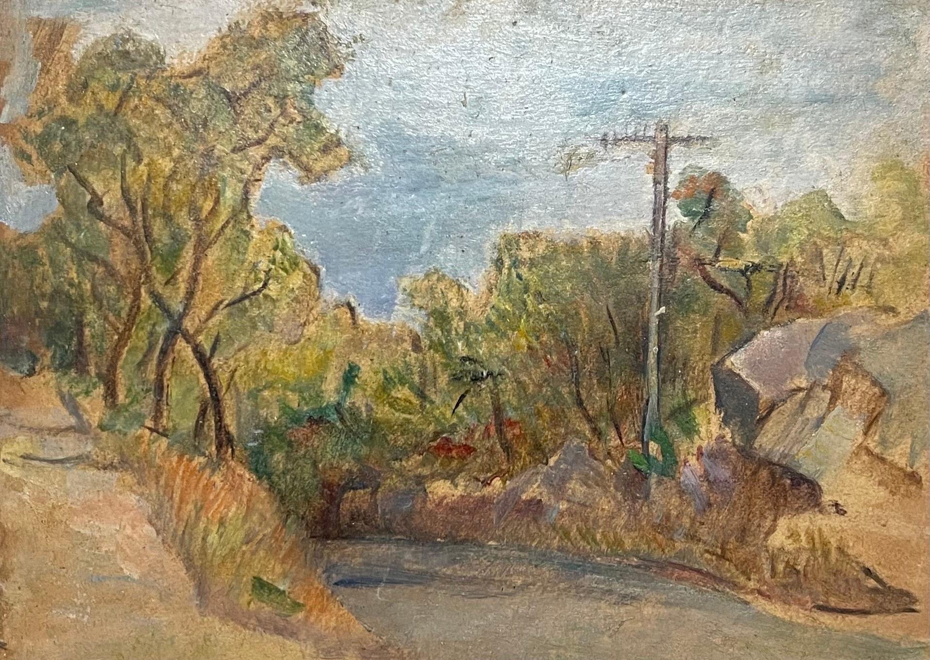 Simka Simkhovitch Artista WPA Pintura al óleo Gouache Modernista estadounidense Powerline en venta 2